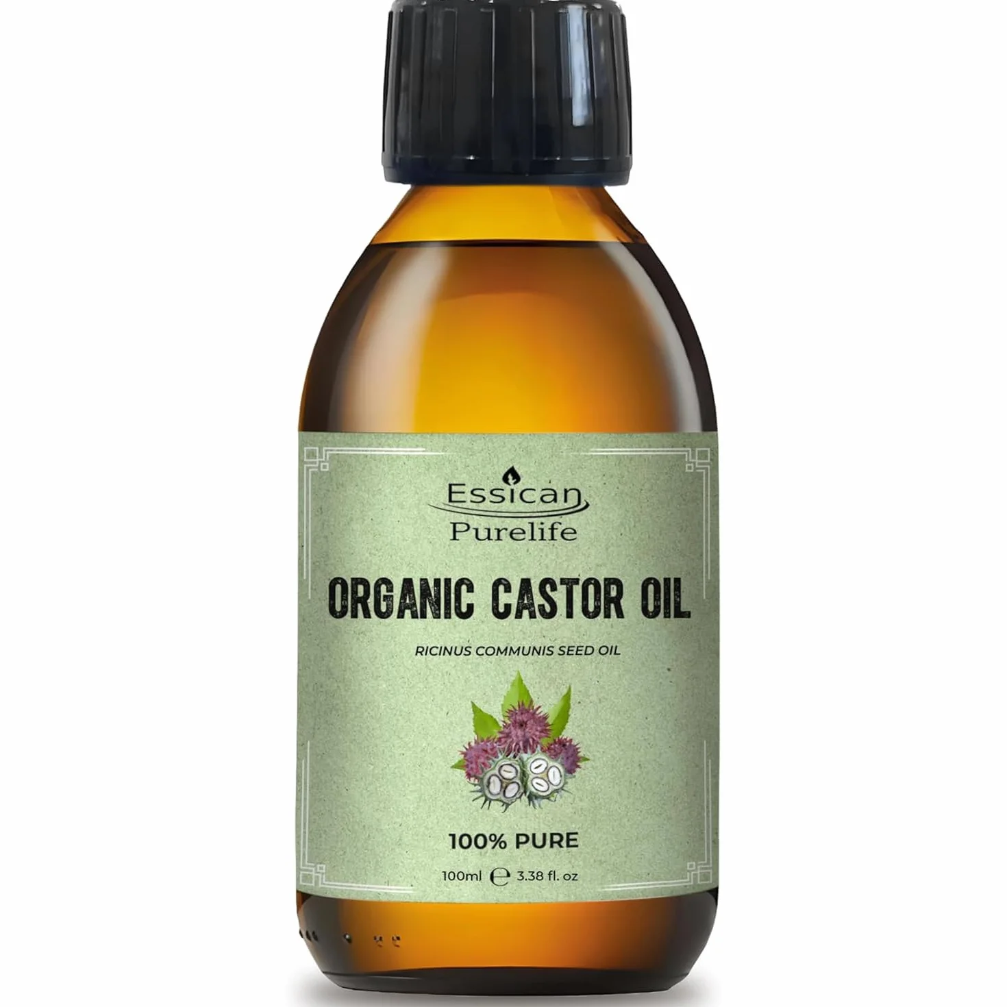 Aceite de Ricino Orgánico Sin Hexano 100ml Botella de Vidrio para Piel y Cabello
