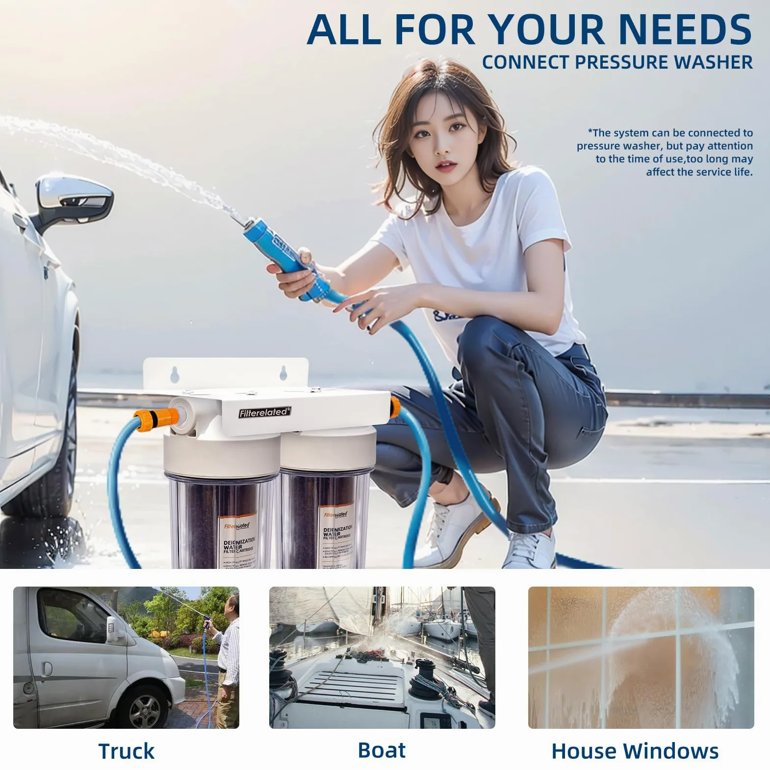 Sistema de lavado de coches de 2 etapas DI con agua desionizada, sistema de lavado de coches sin manchas, agua limpia impecable, limpieza de automóviles/autocaravanas/ventanas, sin secado, resina