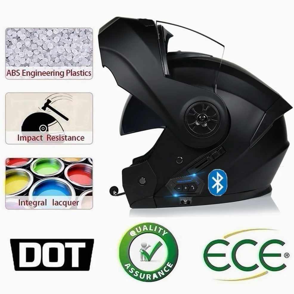 Casco Modular Motocicleta Bluetooth Cascos para Adultos Mujeres Y Hombres, Cara Completa Flip Up Moto Casco con 150m Intercom Bluetooth Auriculares, ECE Aprobado