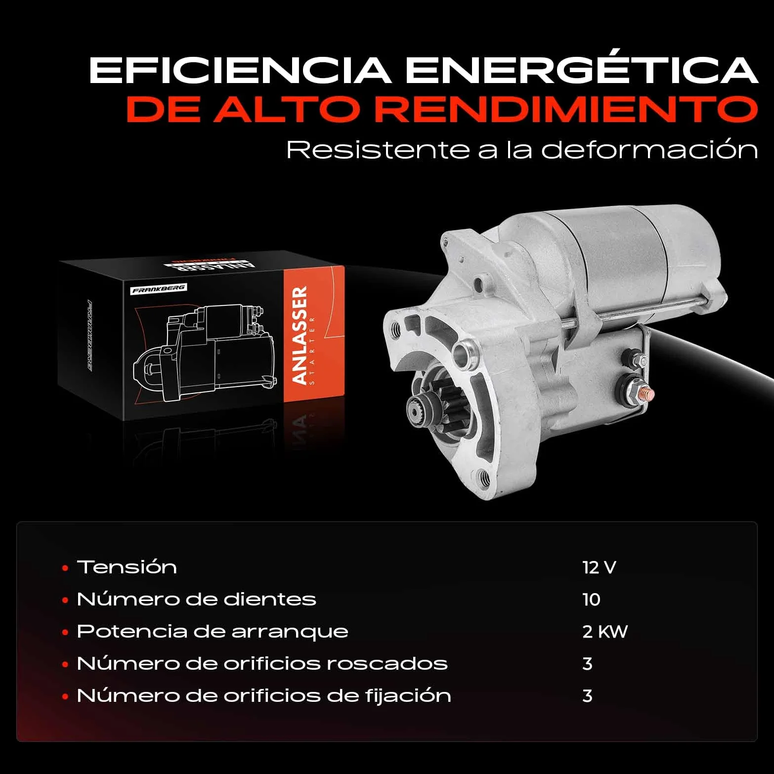 Frankberg Motor de arranque 2 kW 12 V 10 dientes 6G9N11000NB LR007373 | Compatible con: Discovery Sport L550, R.a.n.g.e R.o.v.e.r Evoque L538, Freelander 2 L359