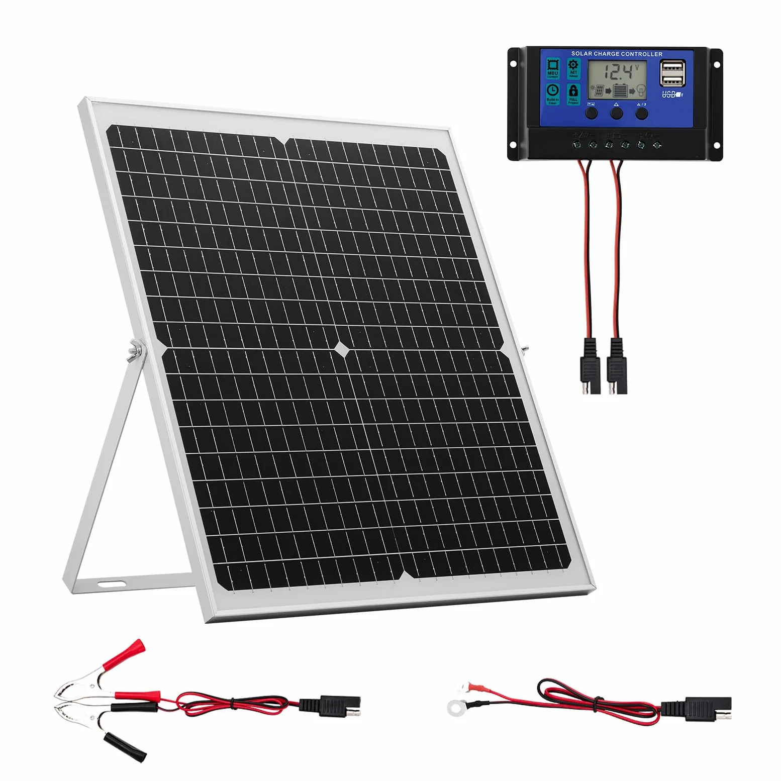 VEVOR Cargador de Batería Solar 30W Monocristalino MPPT IP65