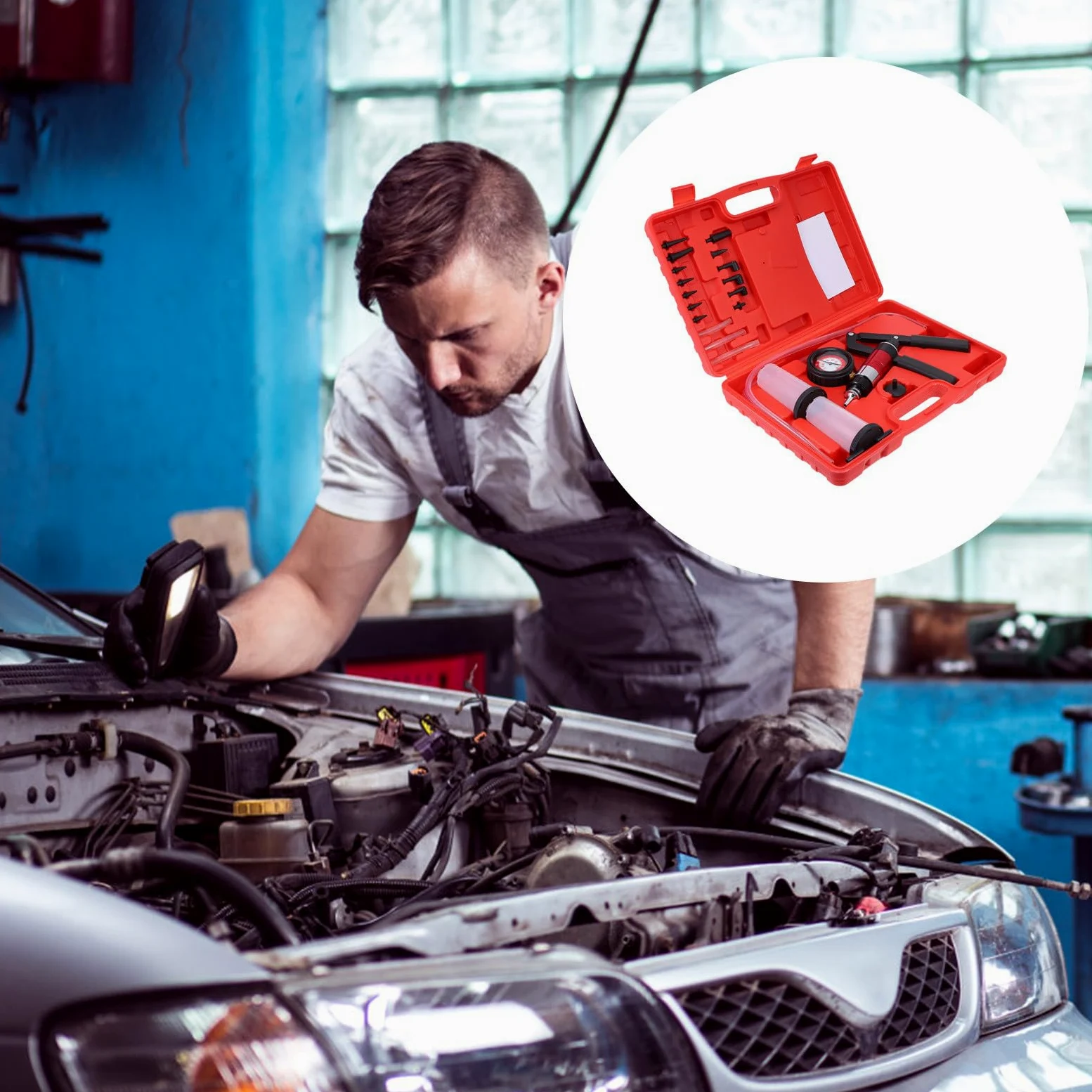 ORFOFE Kit Manual de Purga de Líquido de Frenos y Embrague para Coche, Bomba de Vacío Mangueras Transparentes, Herramienta para Cambio de Aceite de Freno y Dirección Asistida,