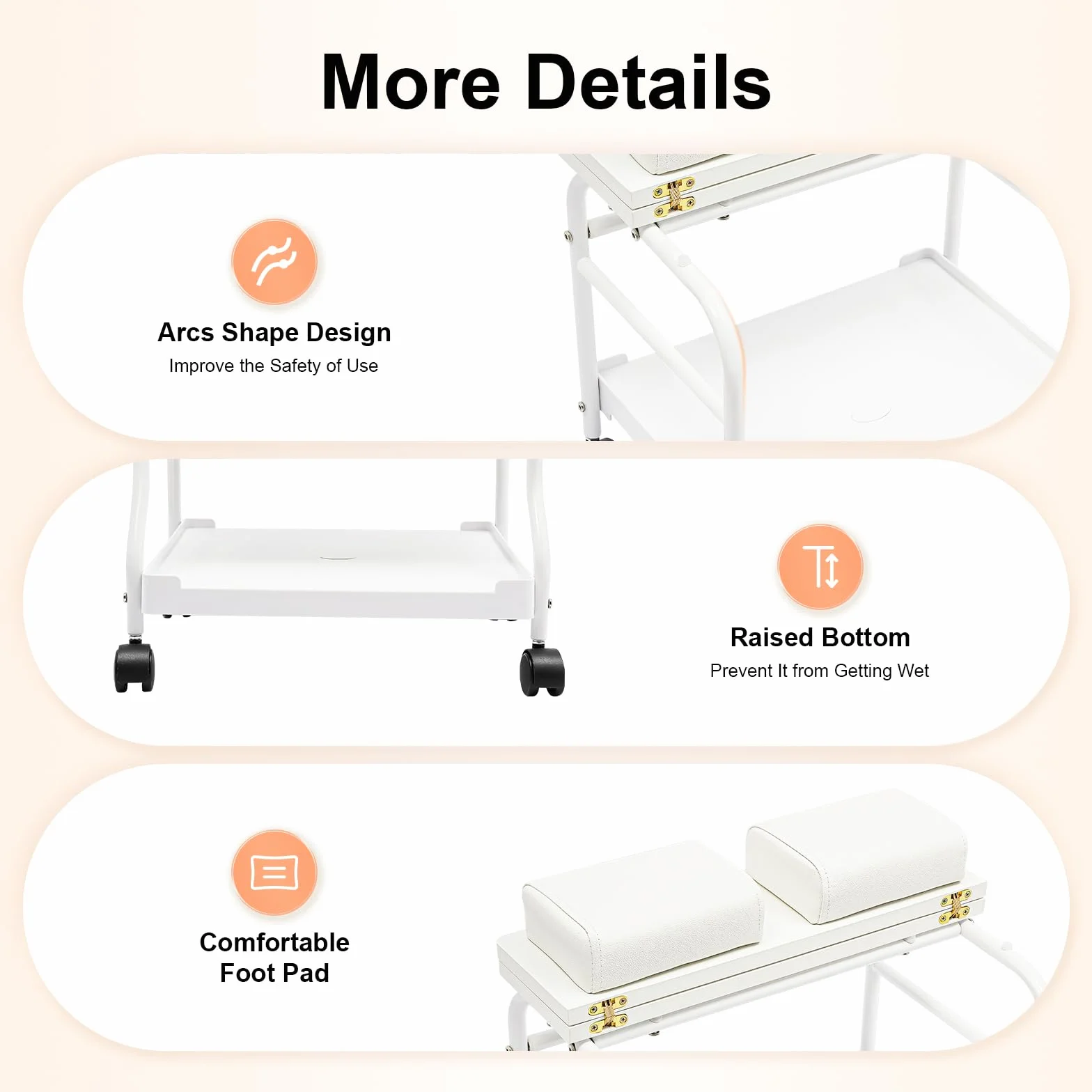 Pediluvio Spa Trolley Portátil para Uñas y Pedicura Carrito Masaje Mesa Salón Blanco