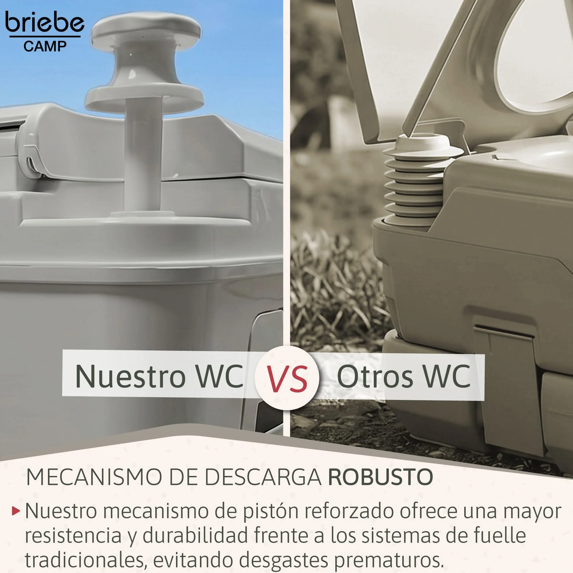 briebe Camp WC Inodoro Portátil Químico con Ruedas Adultos Potty 24L Camping, Camper, Auto Caravana, Water con Cisterna Descarga Agua 20L, Válvula Drenaje sin Fugas, Fácil Limpiar y Vaciar WC1196G