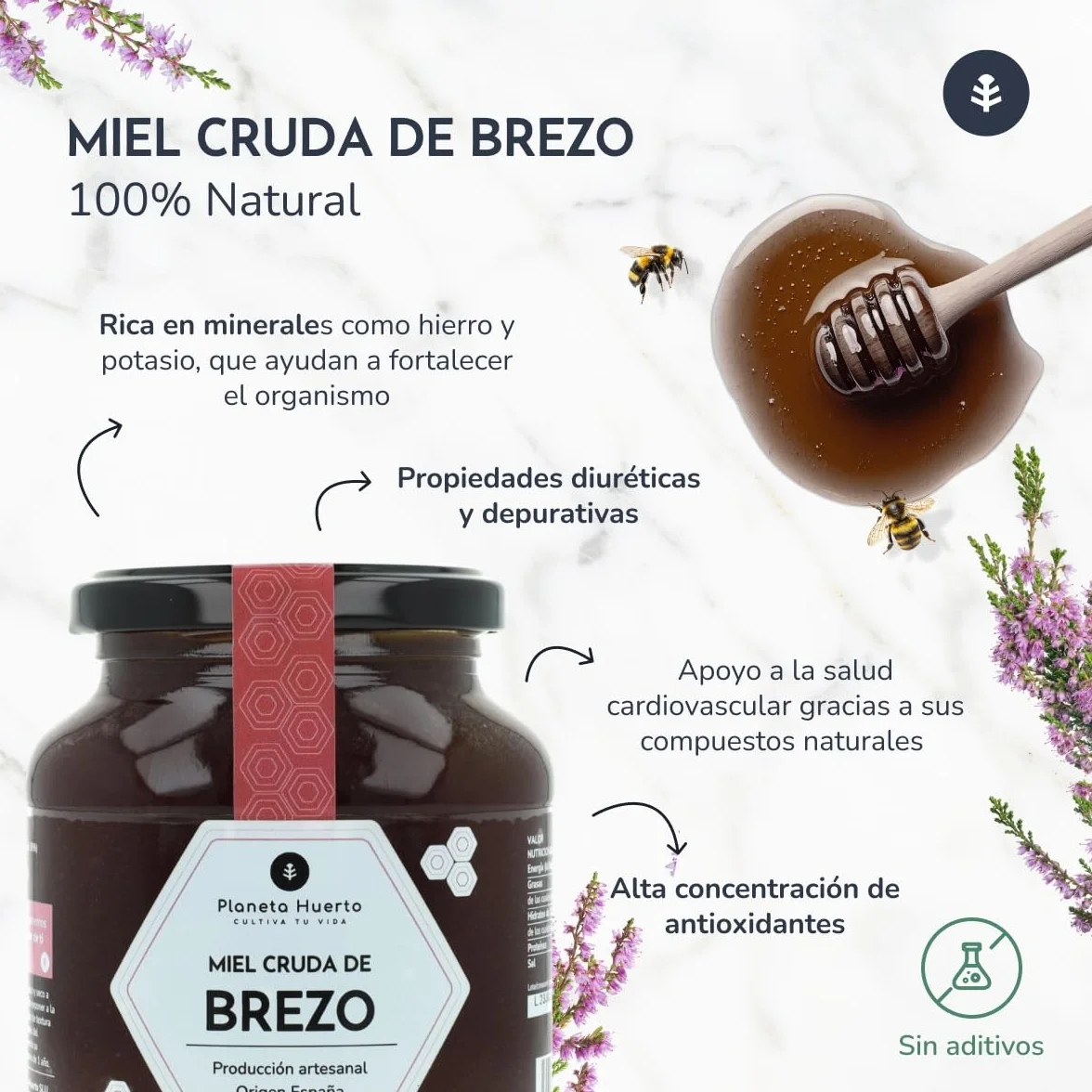 Miel Cruda de Brezo 1 Kg 100% Natural - PLANETA HUERTO, Sin Filtrar, Origen España