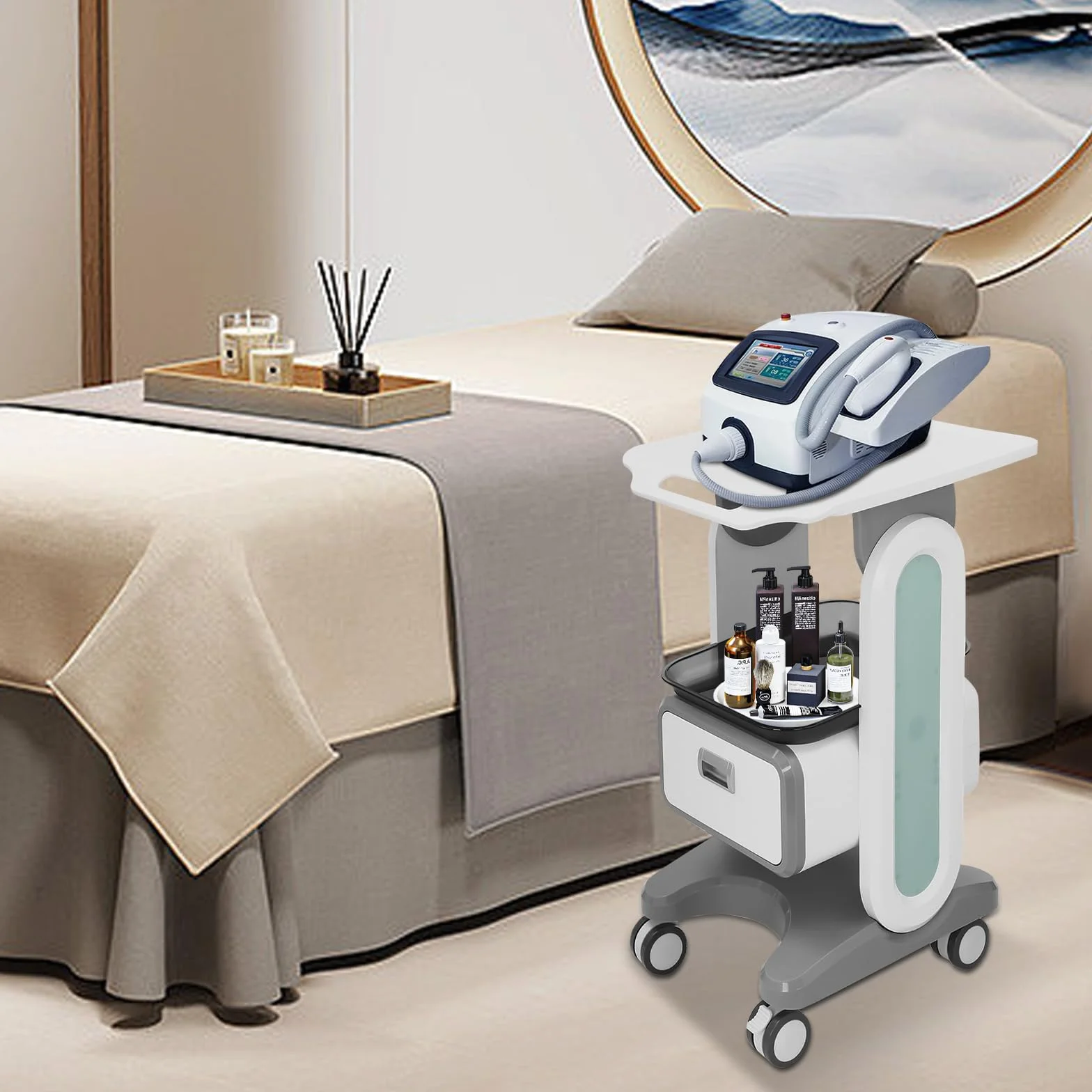 Carro médico con cajón, carrito de belleza móvil con cesta de almacenamiento