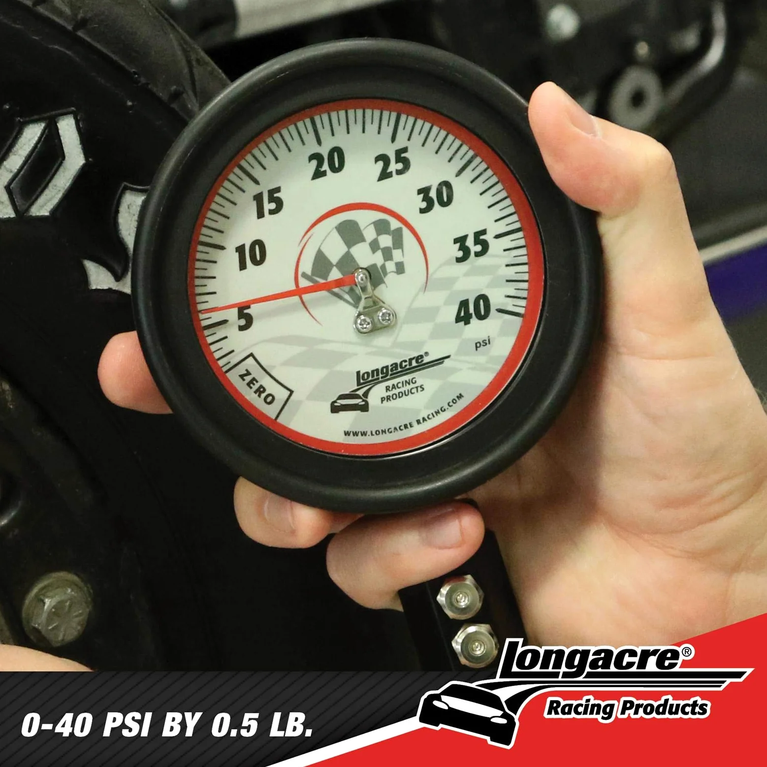 Longacre Racing 52011 Tire Gauge 0-40PSI 3.5in GID Dual Bleed