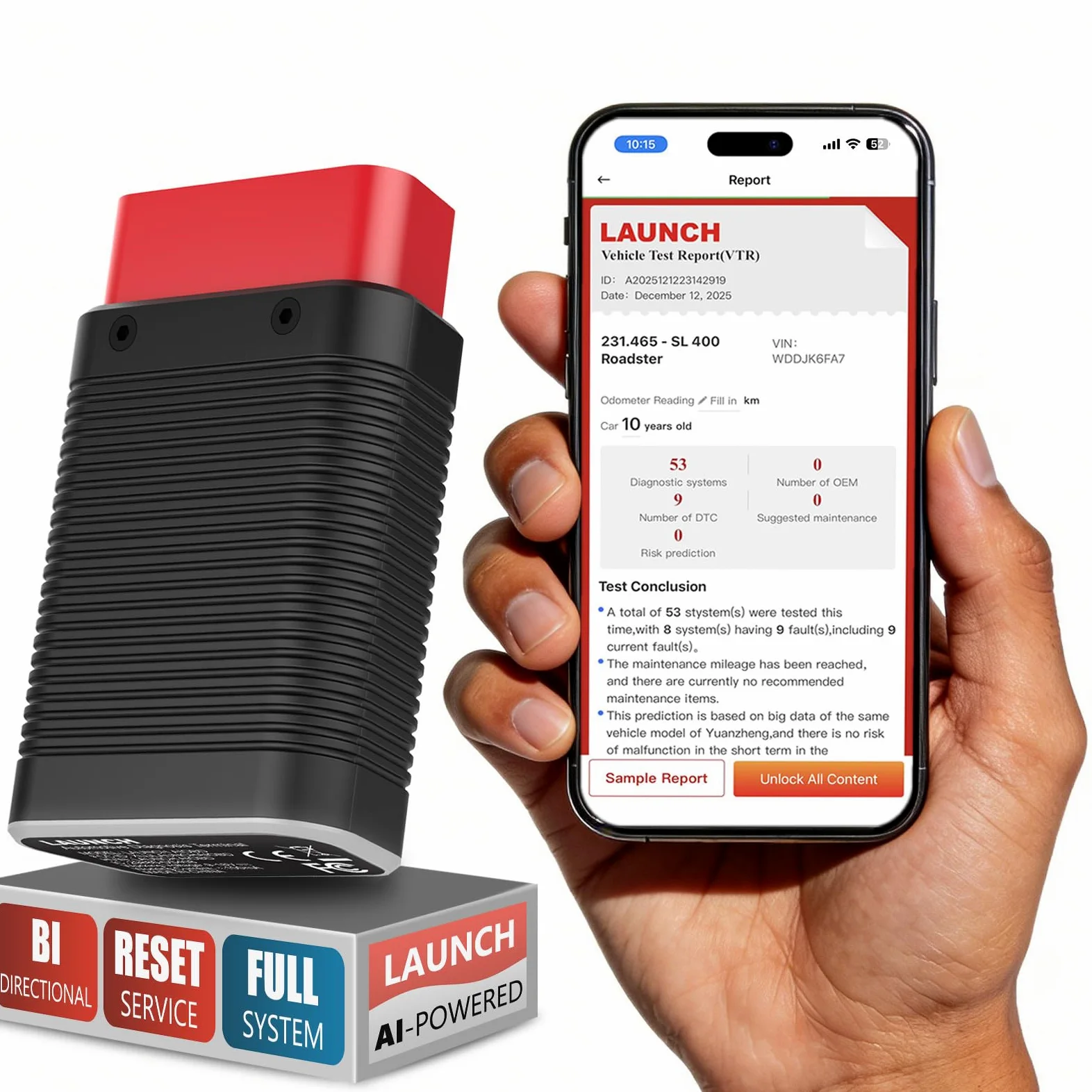 LAUNCH AIOBD Escáner OBD2 Bluetooth con IA, Herramienta de Diagnóstico Asistida por IA para Todos los Sistemas, Lector de Códigos de Falla OBD-II Compatible con iOS/iPhone y Android