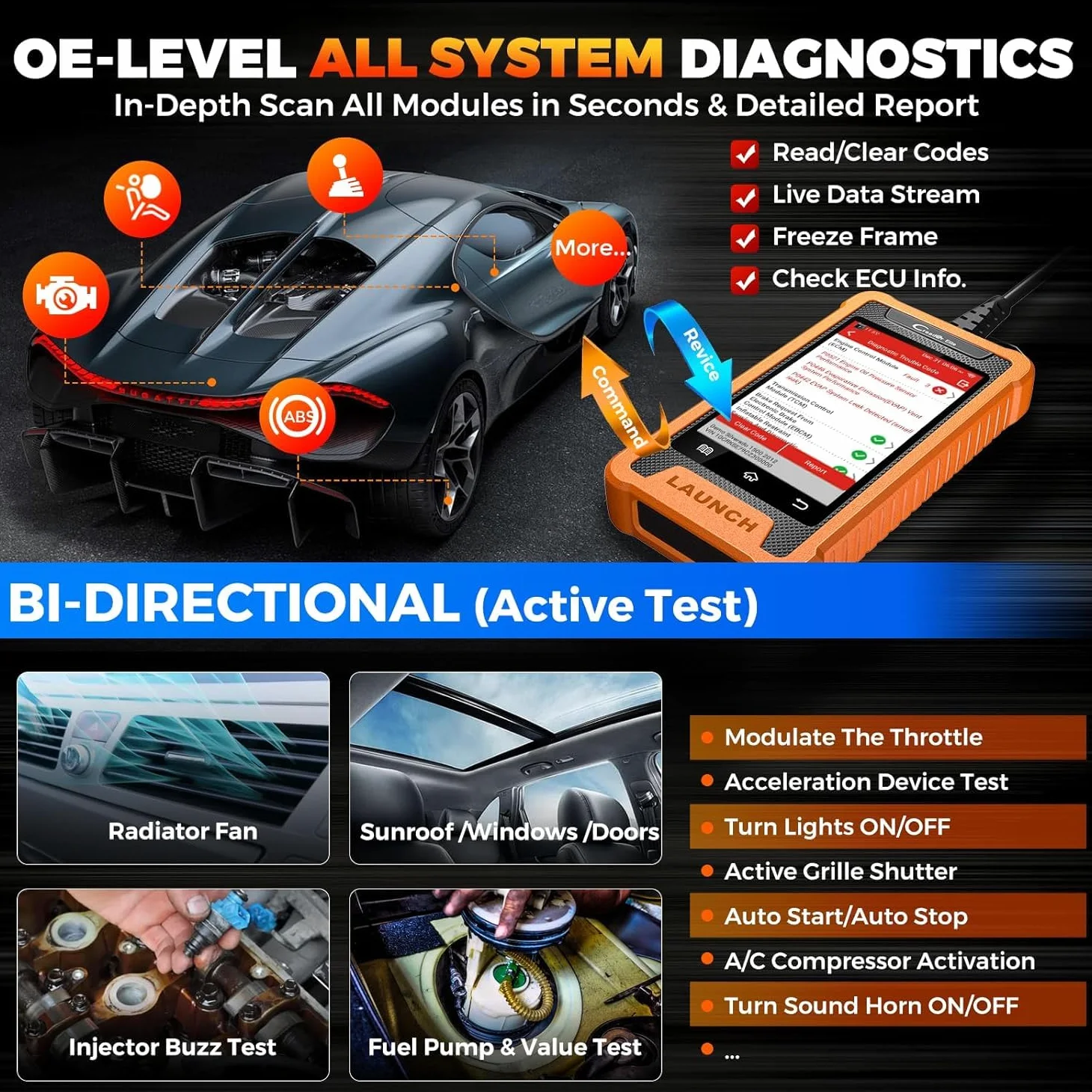 LAUNCH X431 OBD2 Diagnosis Coche de Todo el Sistema para Landrover para Jaguar con 31+ Función de reinicio, Control Bidireccional Codificación de ECU en Línea, Actualización