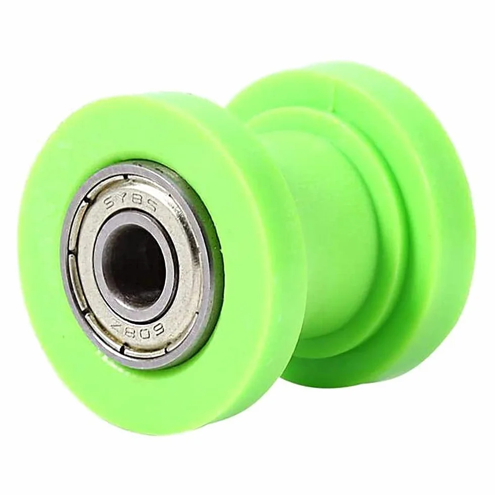 2 piezas de rodillo de cadena tensor de polea universal, rodillo de cadena de 10 mm, polea guía deslizante, polea guía de nailon, rodamientos de alta resistencia, guía de rueda tensor (verde)