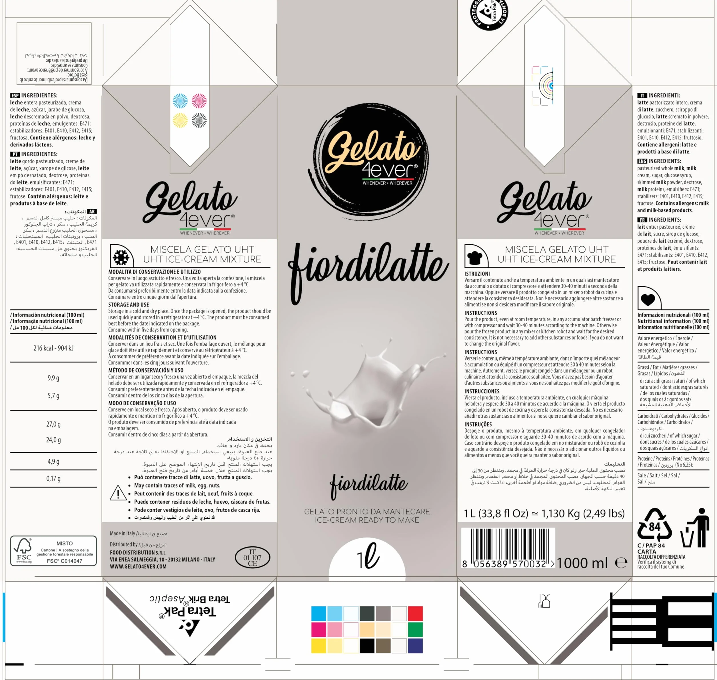 Gelato 4ever Crema helada lista para batir Paquete de 2 Fiordilatte