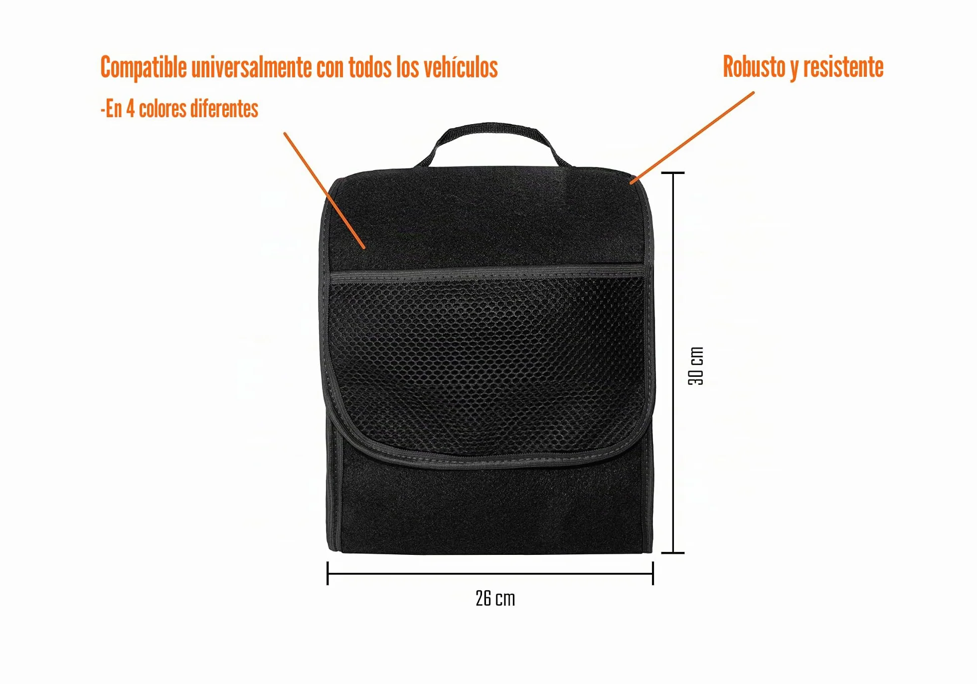 Bolsa para maletero, pequeña organizadora para coche, maletero de coche, bolsa con cierre de gancho y anillo (negro)