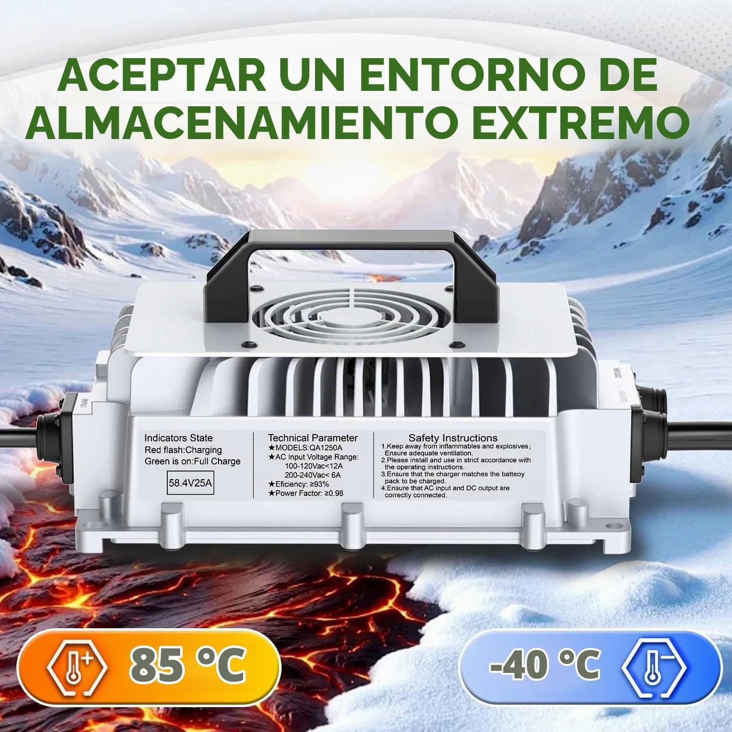 58,4V 25A Cargador de batería LiFePO4 para baterías Recargables de Ciclo Profundo de fosfato de Hierro y Litio de 48V (51,2V)