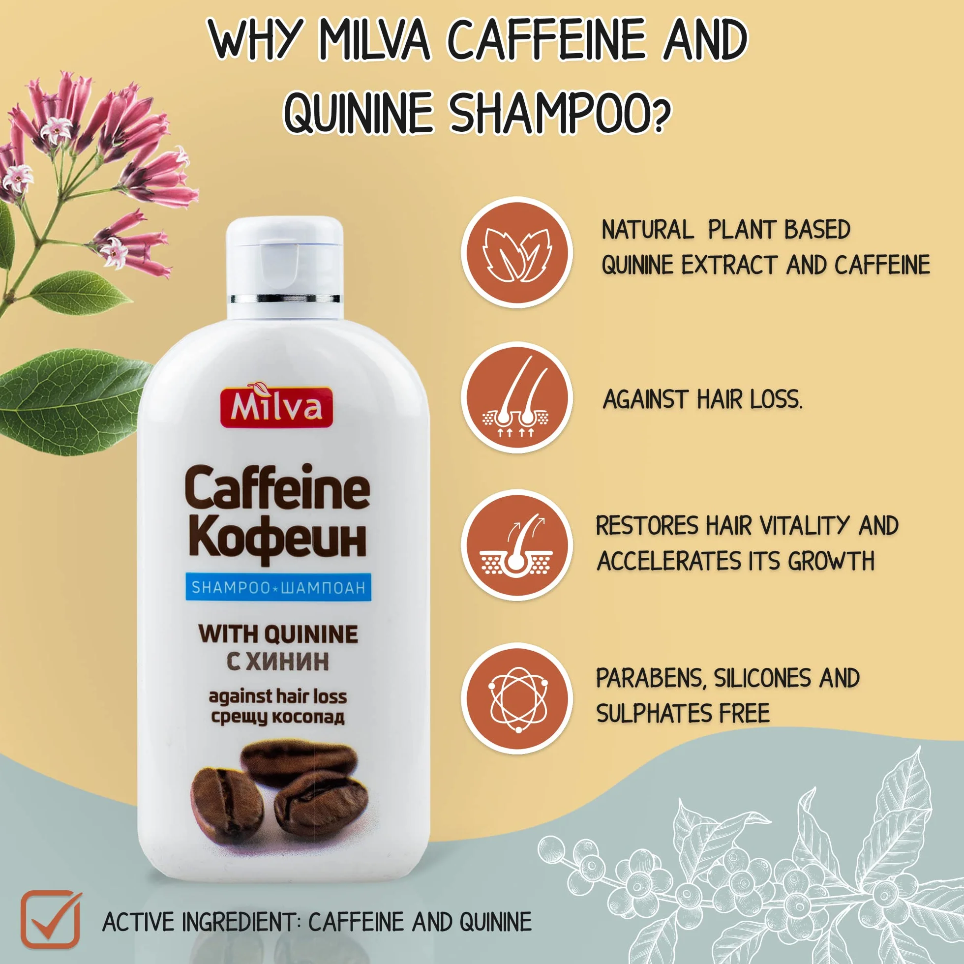Milva Champú con Cafeína y Quinina 200 ml Fortalecedor para Cabello Fino