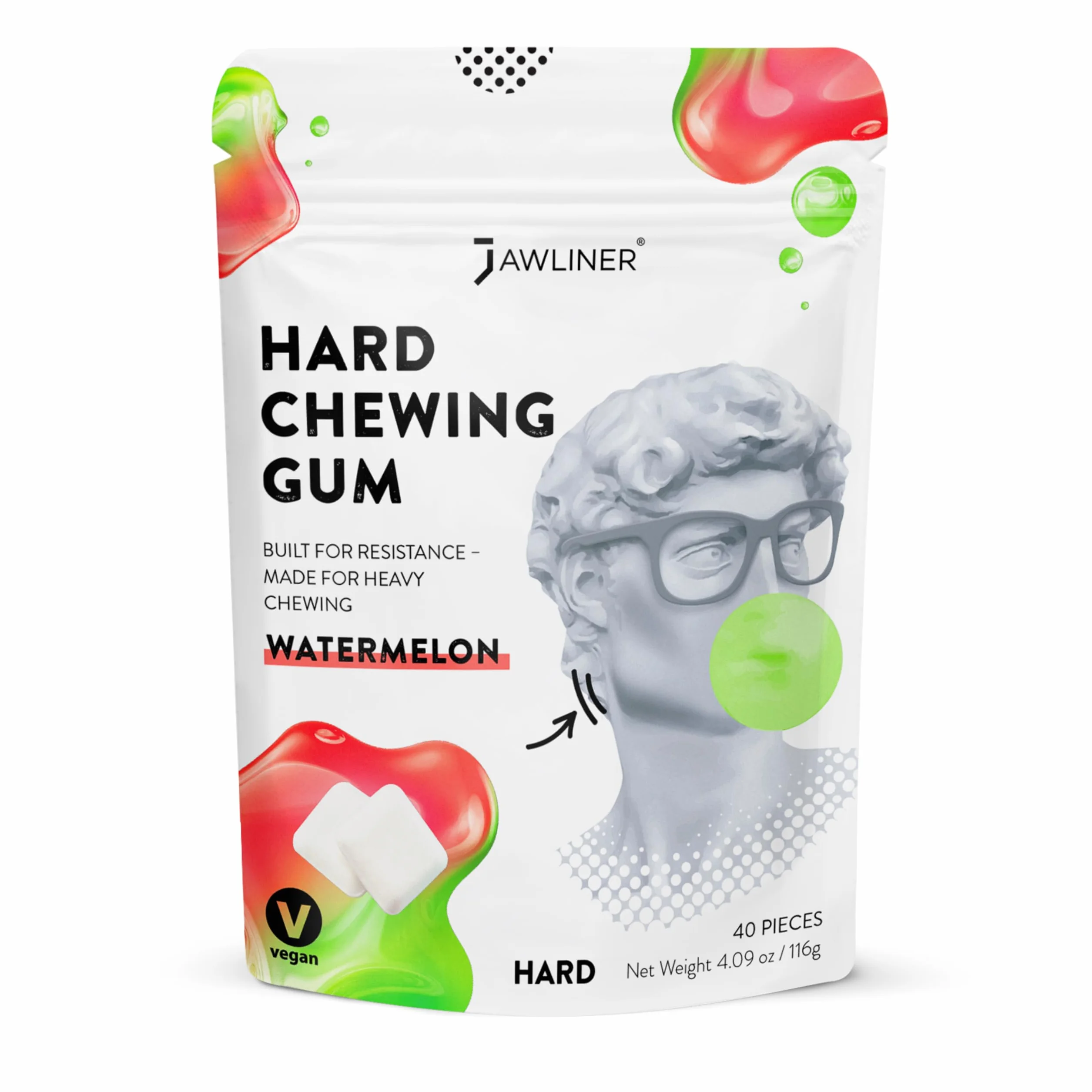 Jawliner® Goma de mascar dura para fitness facial - Ejercitador de mandíbula para esculpir músculo masetero, resistencia 6-10 veces más fuerte, vegana sin azúcar