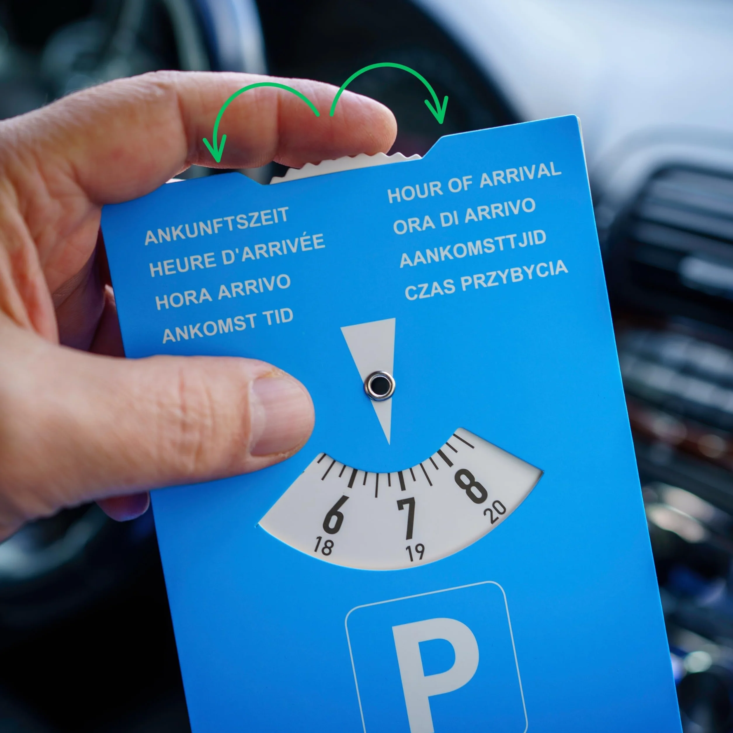 Disco de aparcamiento, 2 piezas, en azul, de papel, ajustable por las dos caras, parquímetro con ocho idiomas, para coche, camión, autocaravana, Parking Disc Blue, discos de aparcamiento