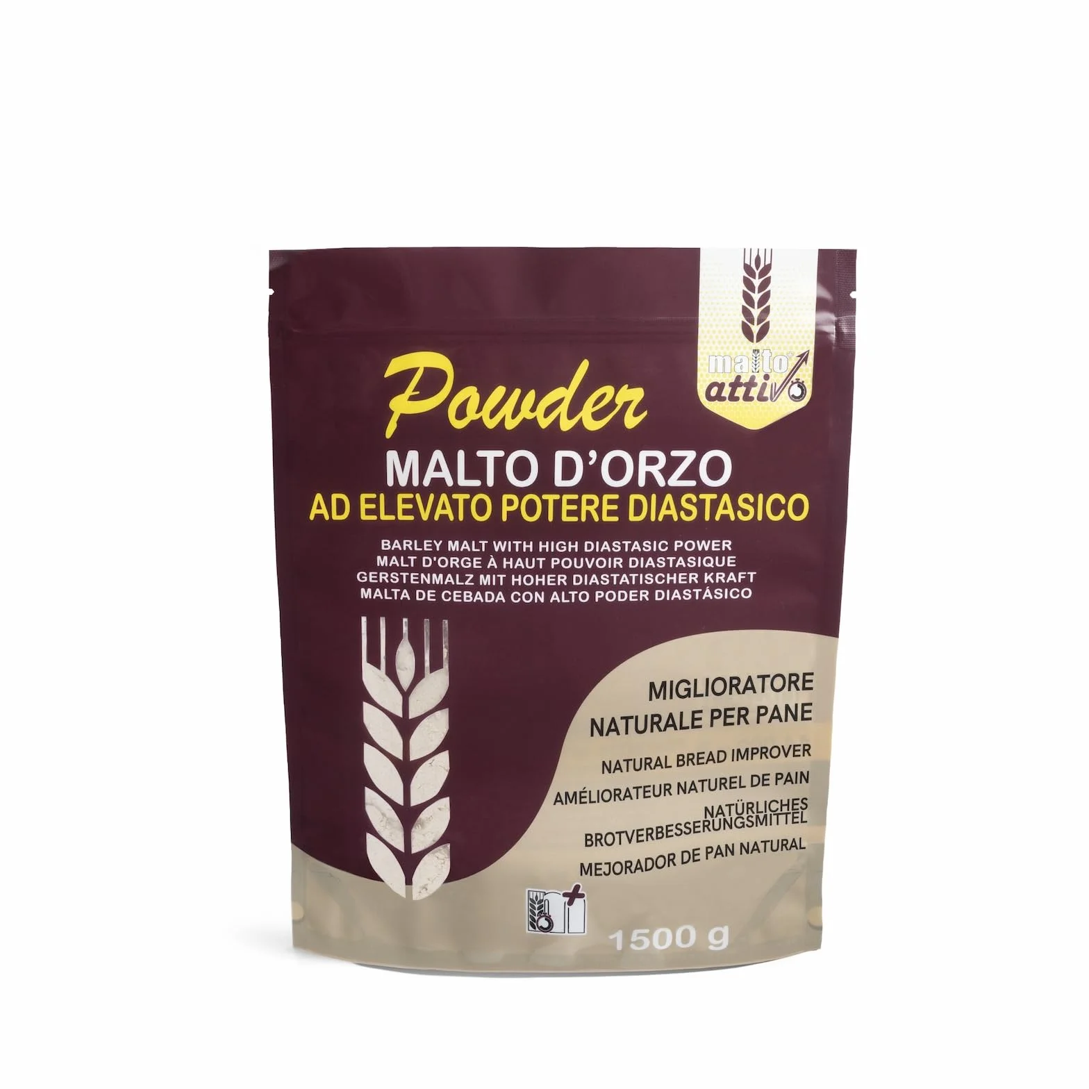 Malto Attivo Powder 1.5 kg Harina de Malta de Cebada Diastásica para Panificación 14.000 Unidades Pollak Made in Italy