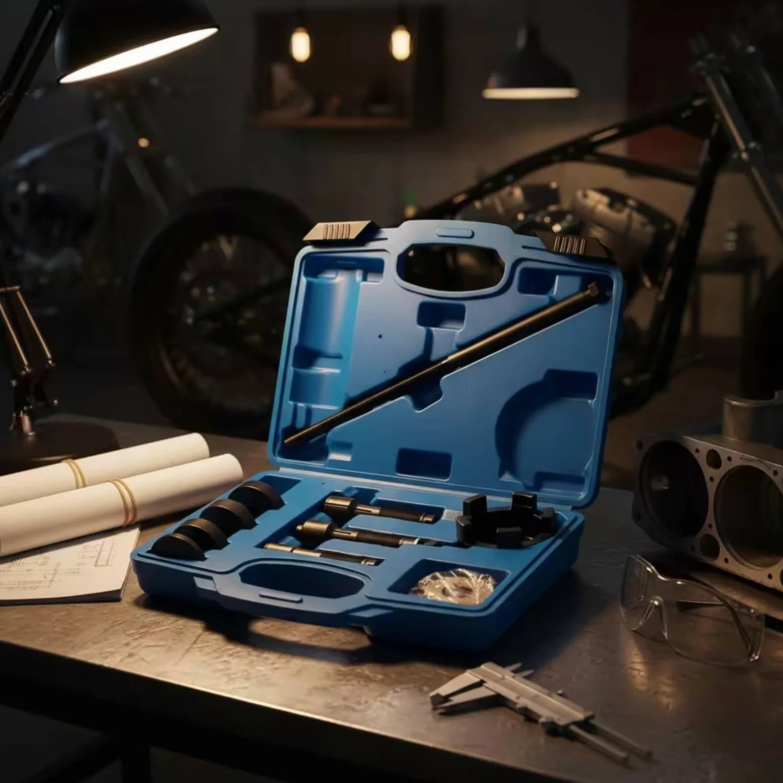 perfeclan Extractor de Rodamientos de Motocicleta Juego Completo para Bujes de Rueda Varilla de Tracción y Componentes Acero al Carbono Caja con Asa Integrada