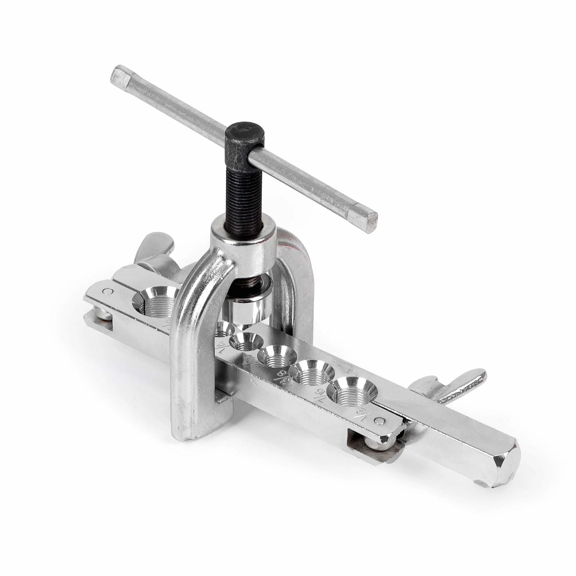 WilTec Herramienta para abocardar Tubos de Aluminio y Cobre, Doble 45° con mordazas y 7 Piezas de presión