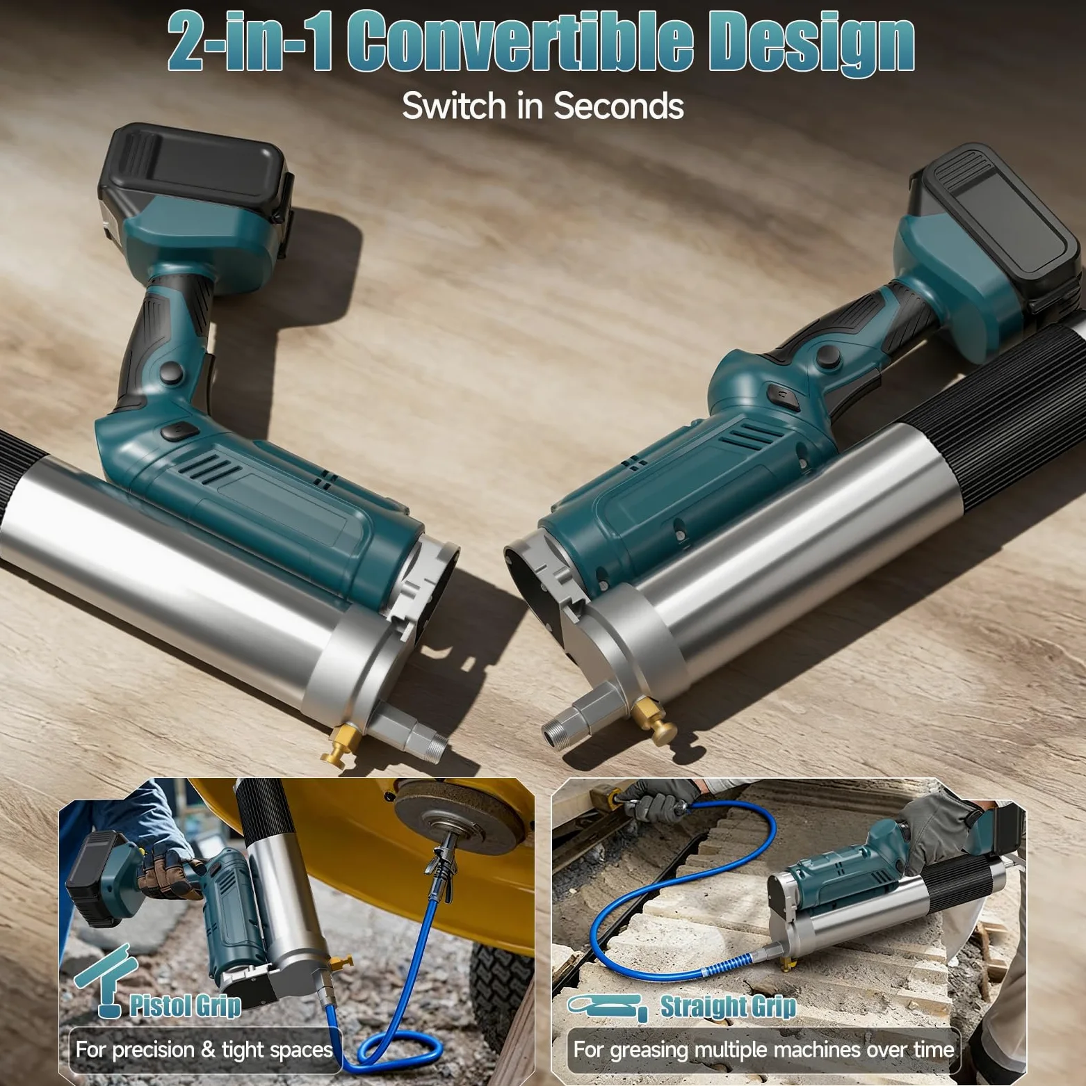 Yofuly 12000PSI Engrasadora Batería Compatible con Makita 18V Baterías, 2 en 1 Pistola Engrasar Eléctrica 5,3oz/min con 2 Baterías de 4,0Ah |Luz LED,Manguera de 1m y 3 Boquilla para Maquinaria Pesada