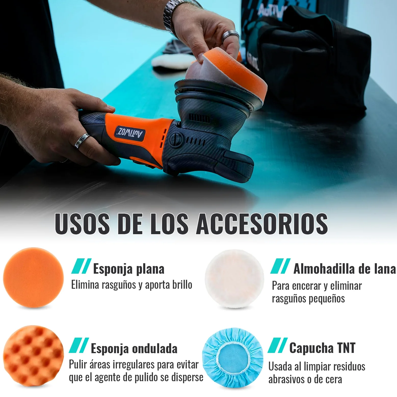 AUTIWOZ 630W Pulidora Orbital 125mm 9mm 6 Velocidades Variables 2000-6200 rpm para Detallado Automotriz