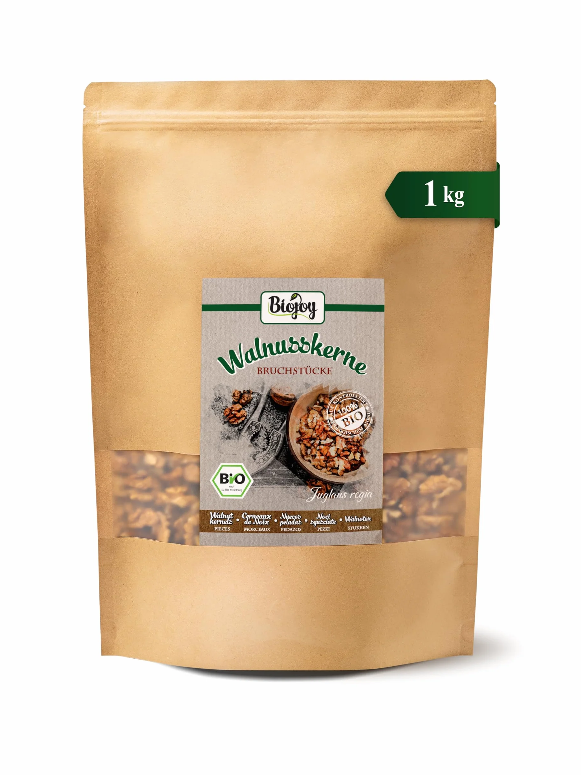 Biojoy Nueces Peladas Orgánicas 1 kg, crudas y trituradas, sin sal