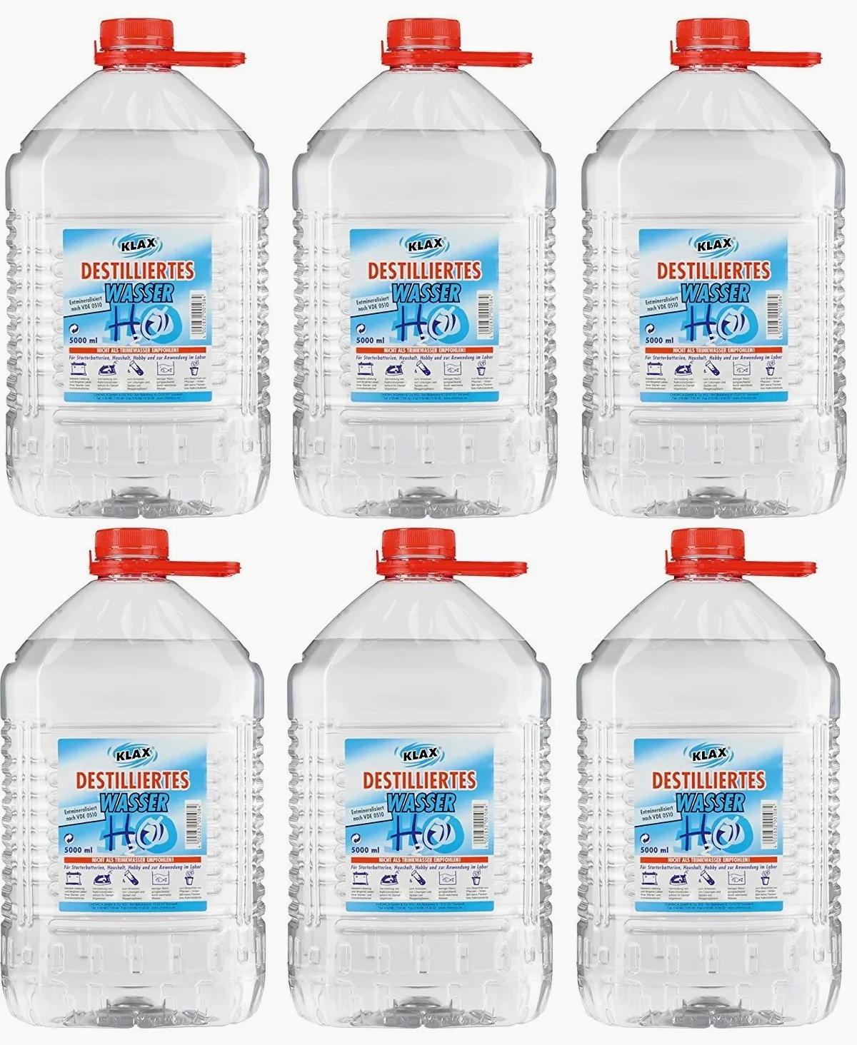 VECARO Agua destilada 30 litros 6 bidones de 5 litros cada uno