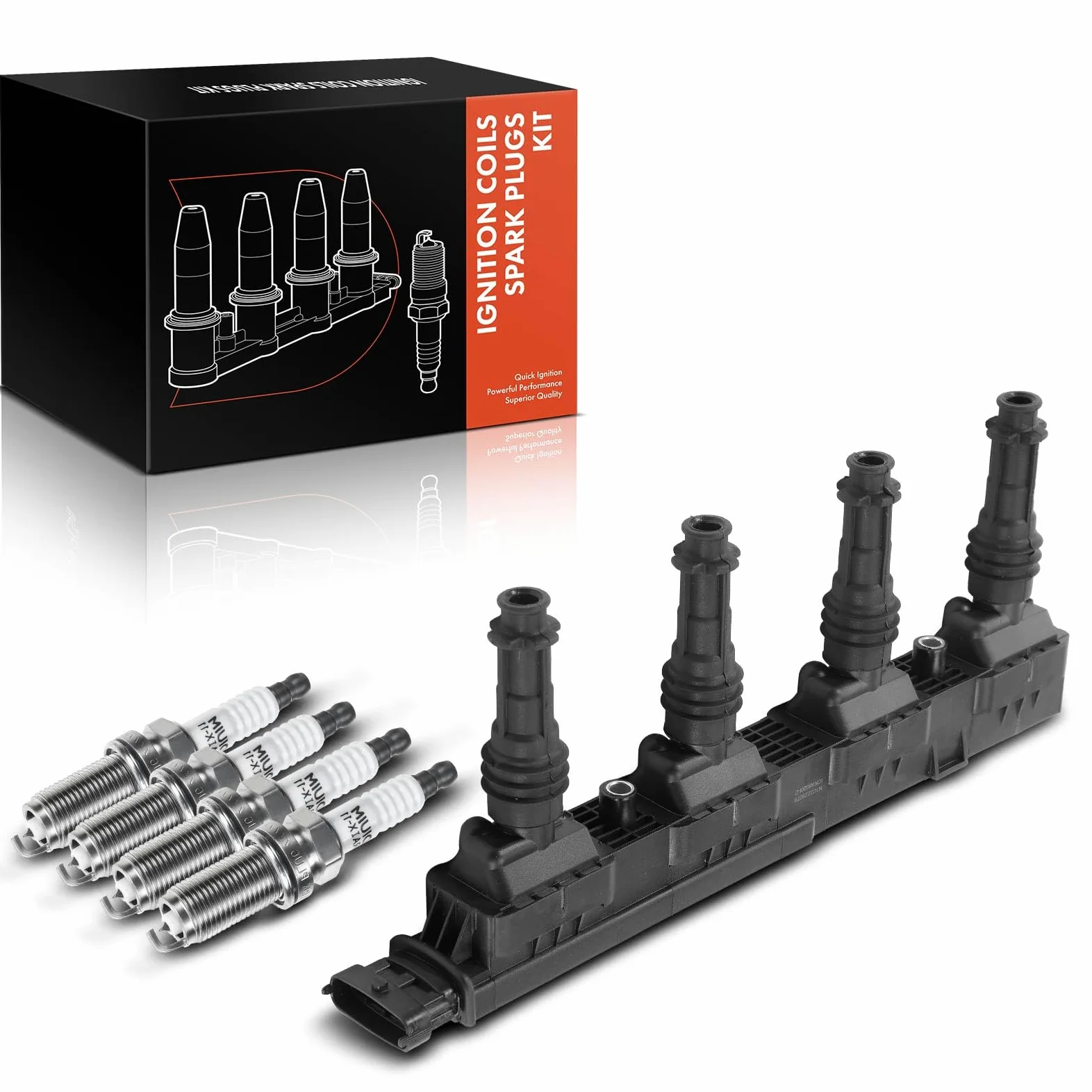 Frankberg 1 bobina de encendido + 4 bujías 1208020 | Compatible con: Tour combinado, Astra H A04, Corsa D S07, Caravana clásica Astra G F35, Corsa C Caja/Hatchback X01