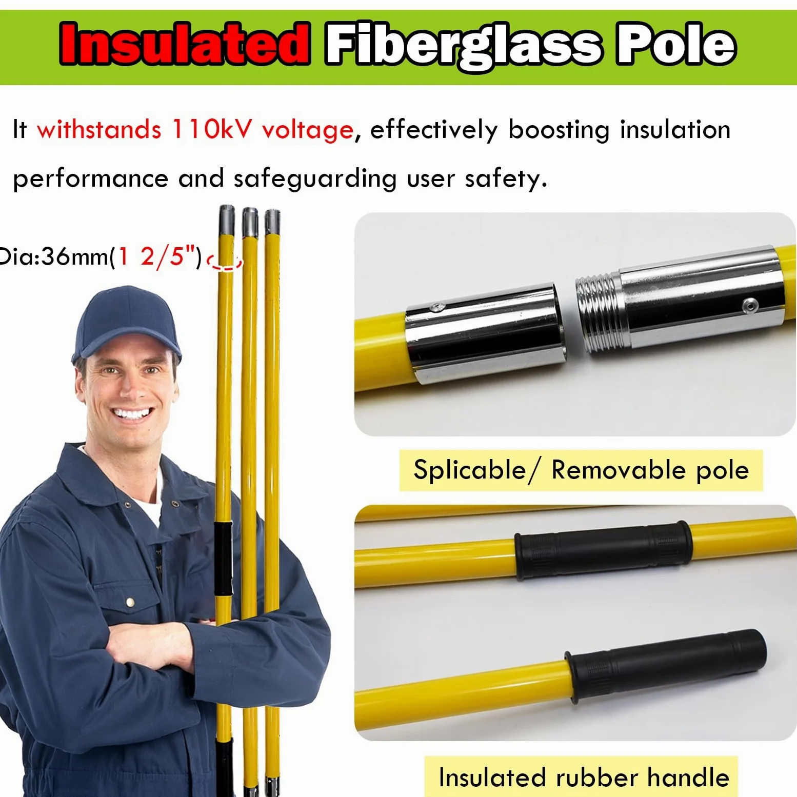 AMUFJJ rascador de Hielo Kit De Rascador Hielo Portátil con Aislamiento para Nieve, Palo Fibra Vidrio Extraíble 6 M, Herramienta para Eliminar, Y Escarcha, Equipo