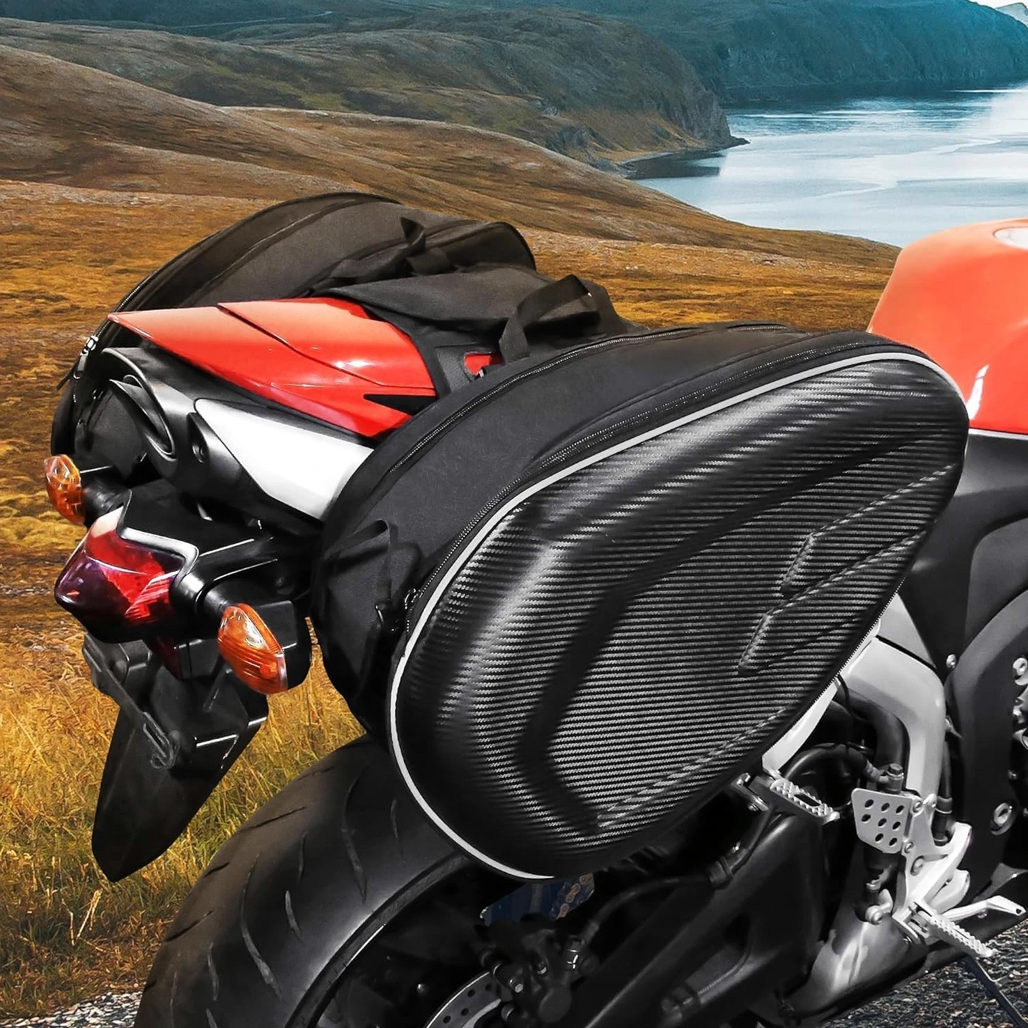 Maletas para Moto,36L-58L,Impermeable,Pareja Bolsas Side Capacidad Ampliable,Negro
