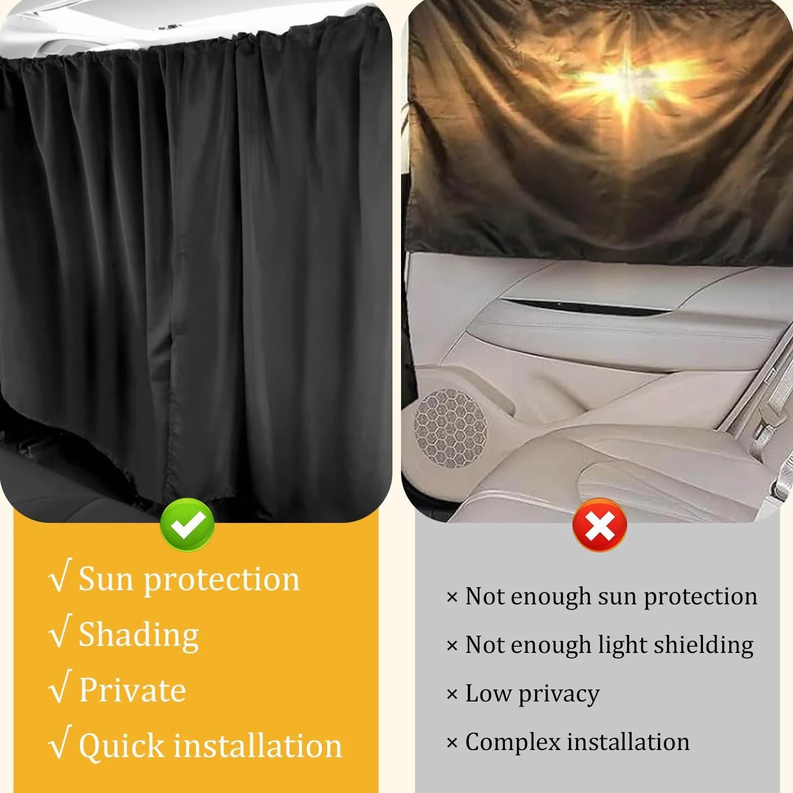 HEKOBAG Cortinas divisoras de privacidad para coche, 180 x 100 cm, cortina opaca de doble capa para asiento de coche, cortina de división delantera y trasera, divisor extraíble para coche y camping