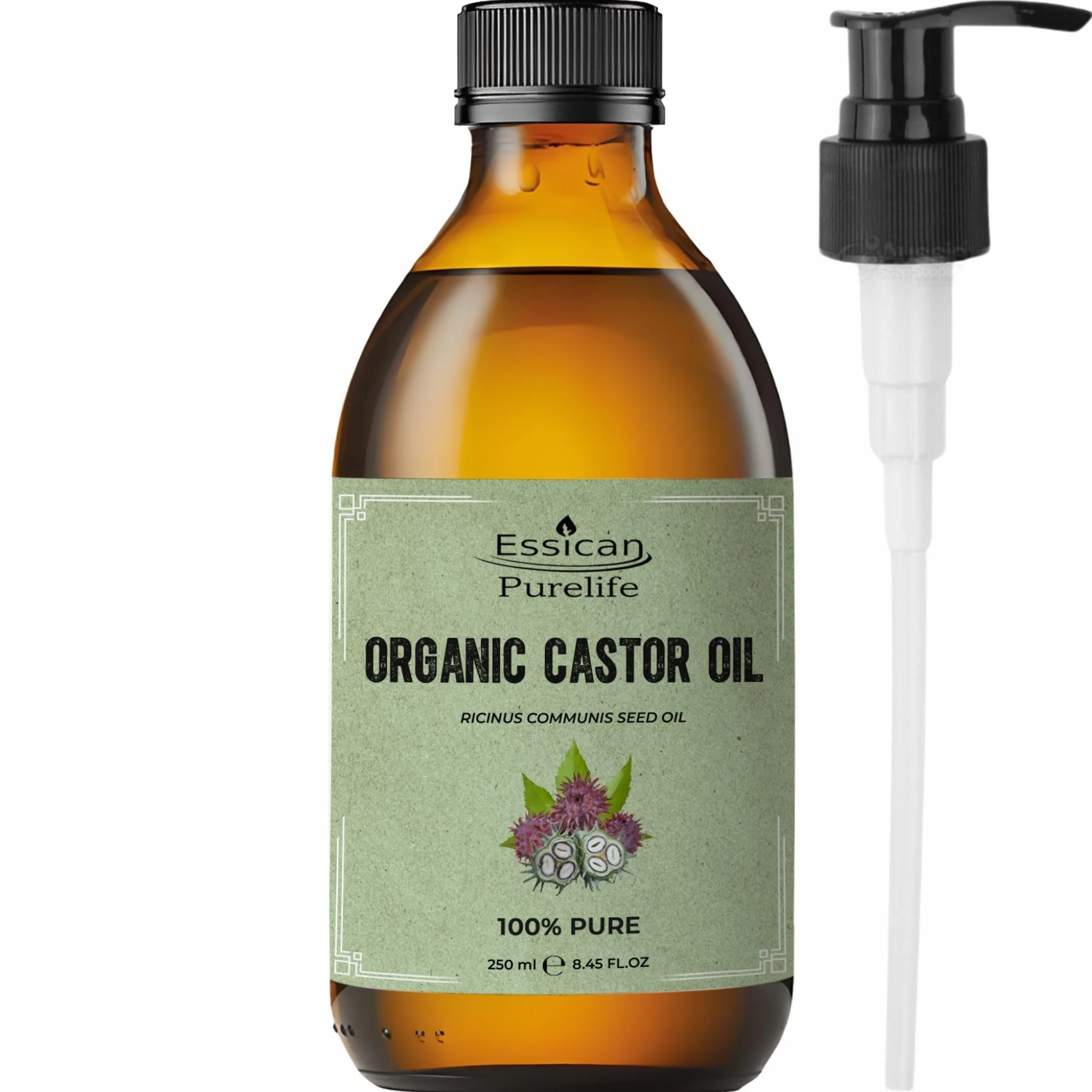 Essican Purelife Aceite de Ricino Orgánico Sin Hexano 250ml, Prensado en Frío Natural para Piel, Rostro, Cuerpo, Cabello