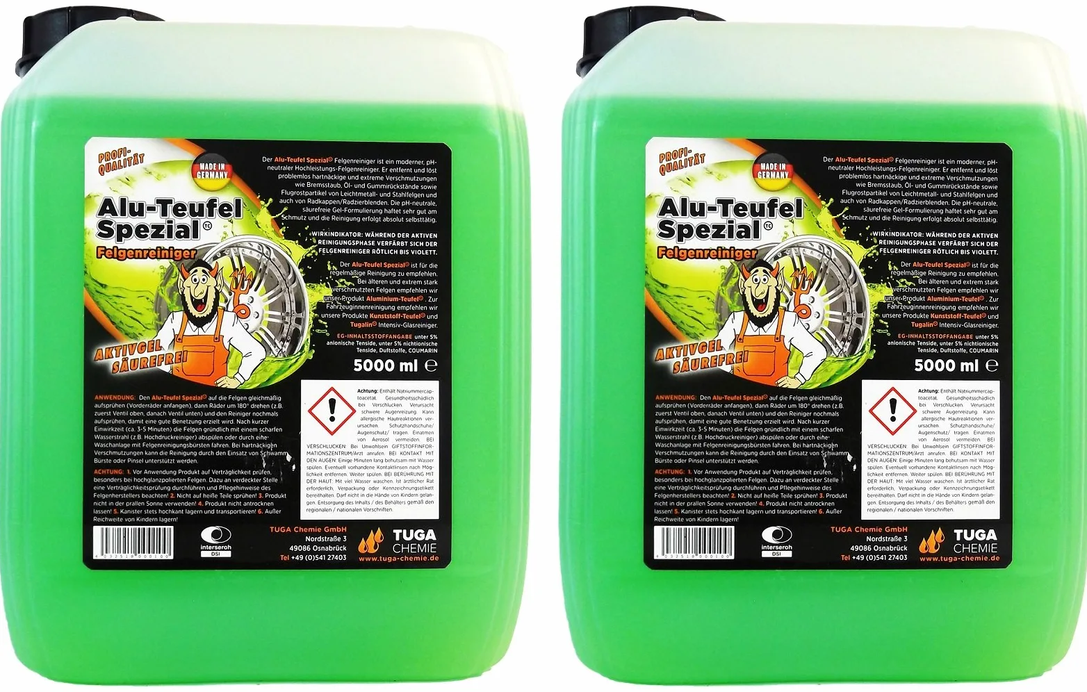 TUGA Alu-Teufel - Limpiador de llantas (2 unidades, 5 L, 5 L), color verde