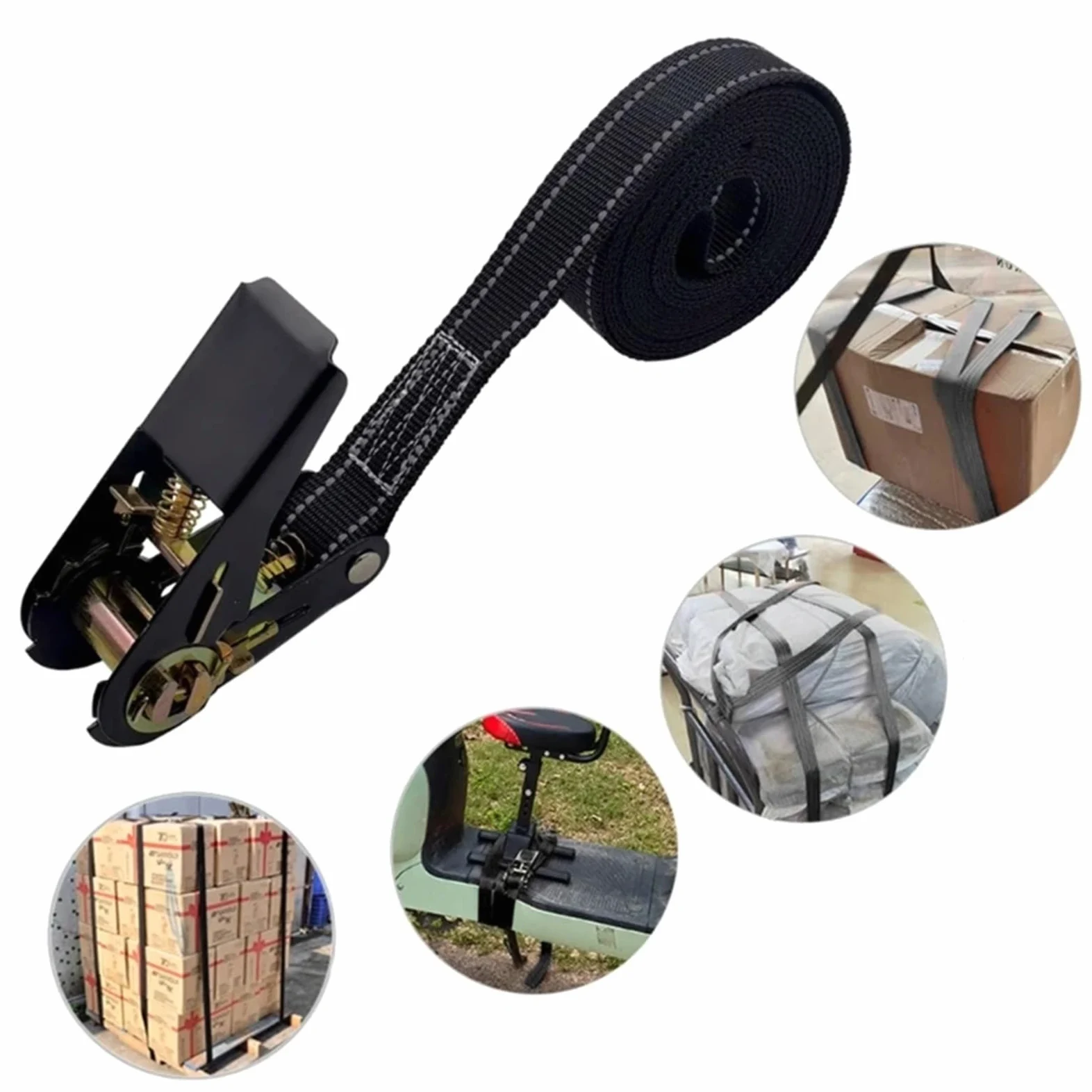 Correa de trinquete 800kg(1700lbs), Correa Amarre Carga con Fuerza tracción for asegurar Cargas fáciles, cinchas for portaequipajes Techo Alta Resistencia(Black 4 M)