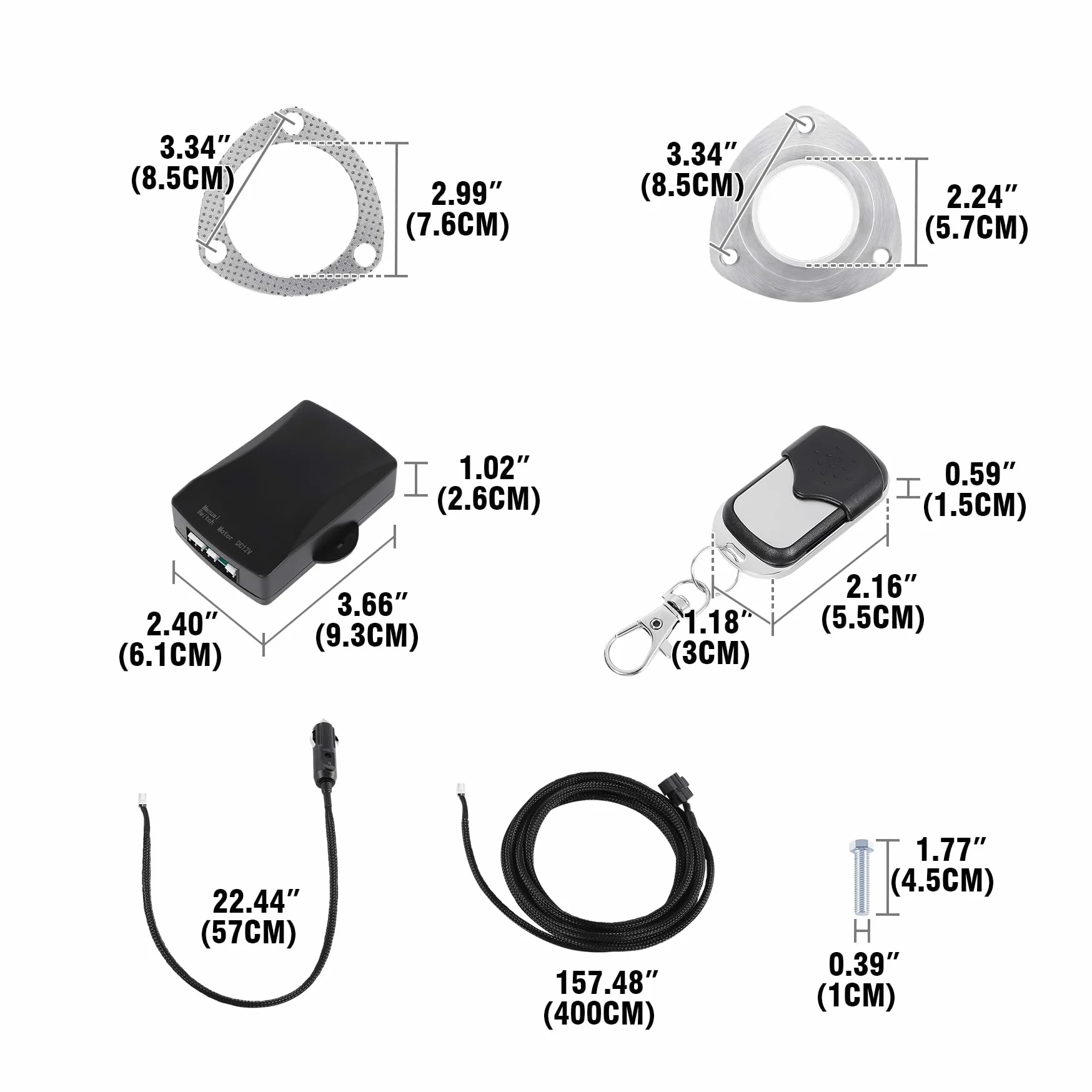 2.25" 57mm acero inoxidable sistema de interruptor de válvula de escape | eléctrico Kit