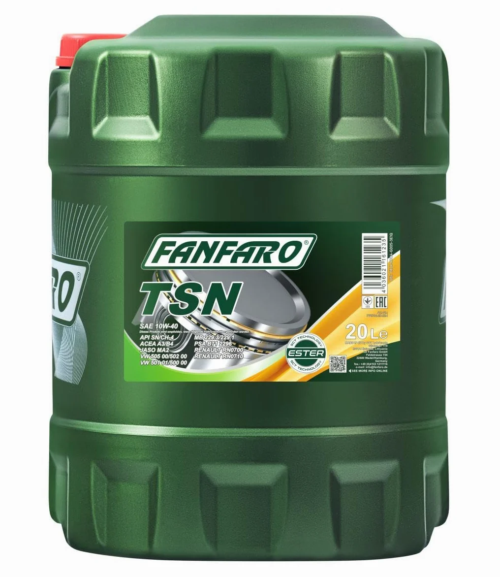 FANFARO Aceite de motor 10W-40 Profi Line Aceite sintetico ACEA A3/B3 ACEA A3/B4 API SN API CH-4 TSN 20L Compatible con VW Polo V Hatchback 6R1, 6C1 up! Hatchback 121, 122, BL1, BL2, BL3, 123, SKODA