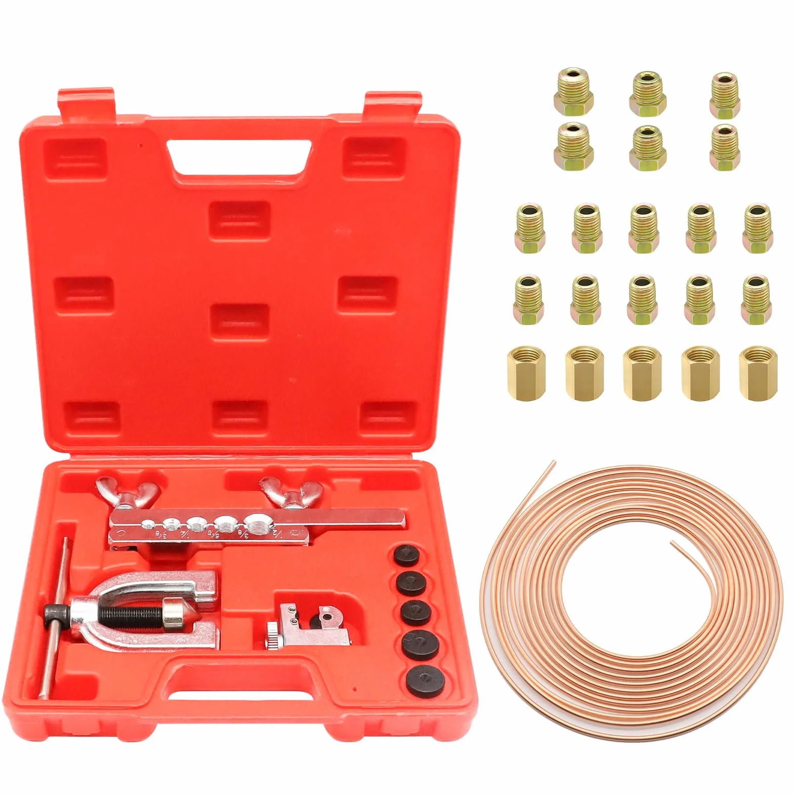Kit de herramientas para ampliar las líneas de freno, línea de freno de acero 7,6 m, diámetro 4,75 mm, con 16 accesorios + 5 conectores, ideal para sistemas de frenos hidráulicos de coche