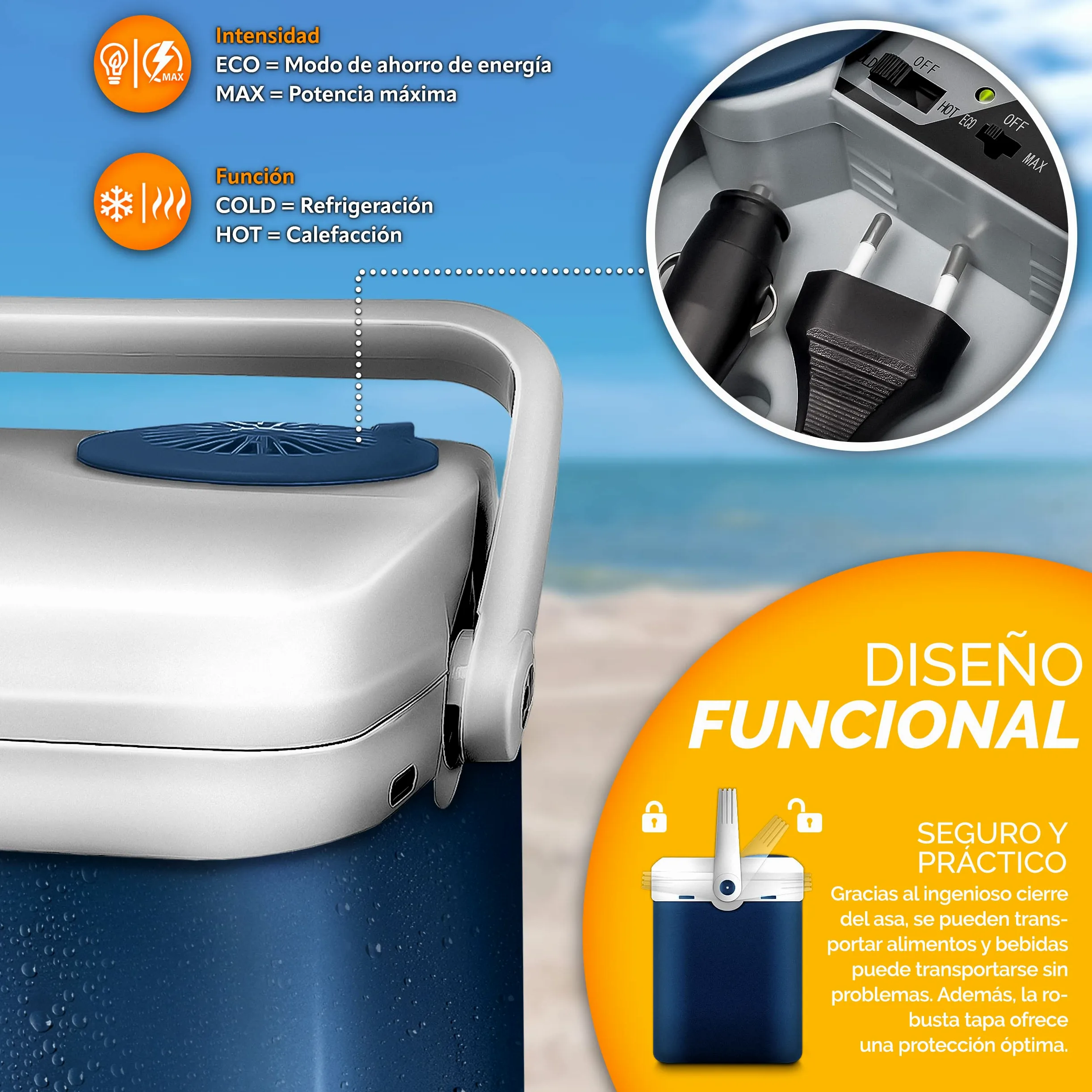 tillvex Nevera portátil eléctrica de 32 litros | Mini Nevera portátil de 230 V y 12 V para vehículos Coches Camping | Enfría y calienta | Modo ecológico