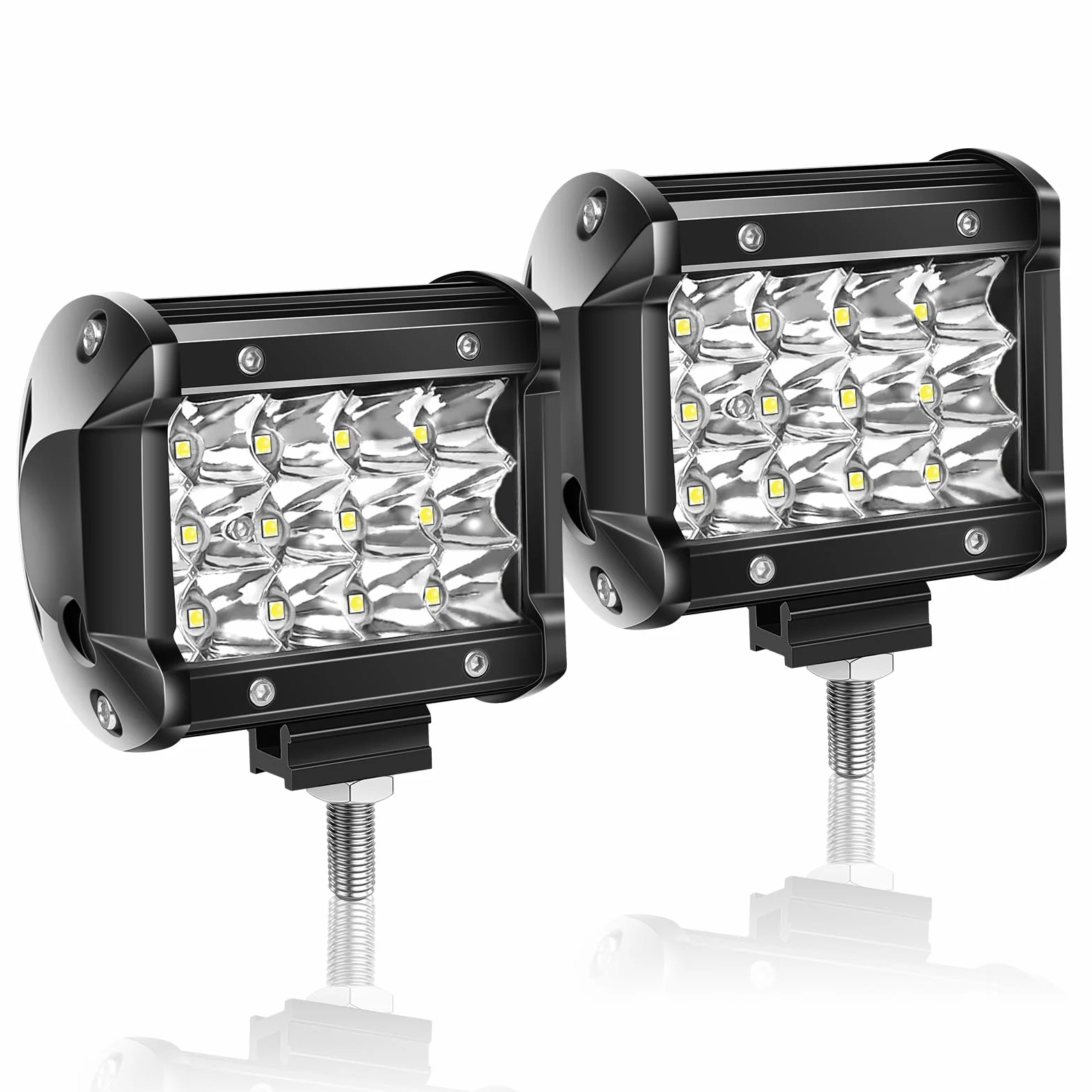 Willpower 2 barras de luz LED de trabajo de 36 W de 4 pulgadas, 12 V, 24 V, focos LED, impermeables, triple fila, luces de conducción todoterreno, lámparas de trabajo antiniebla para camión, tractor
