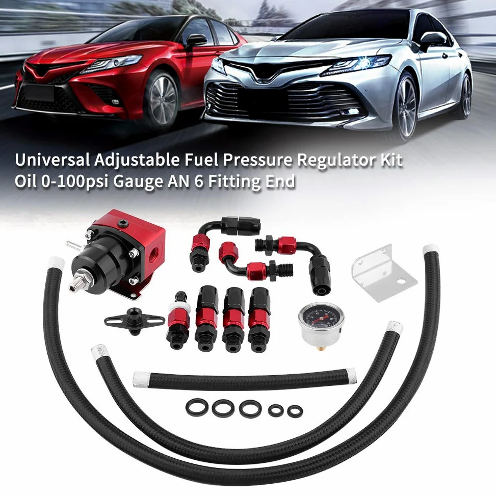 Kit regulador de presión de gasolina ajustable universal, medidor de aceite 0-100psi AN 6