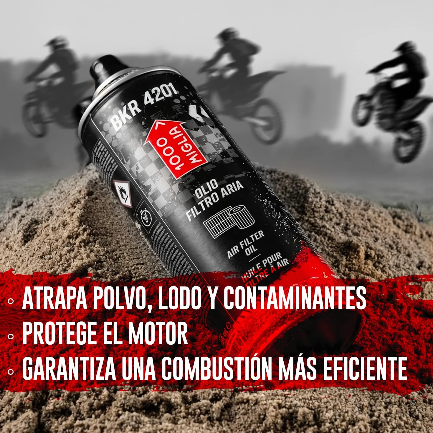 ERRECOM 1000 Miglia BKR 4201 Aceite para Filtro de Aire de Moto en Esponja/Espuma de Poliuretano–Spray de 250ml, Alta Adherencia, protege el Motor de Polvo,Barro y Humedad,optimiza el Flujo de Aire