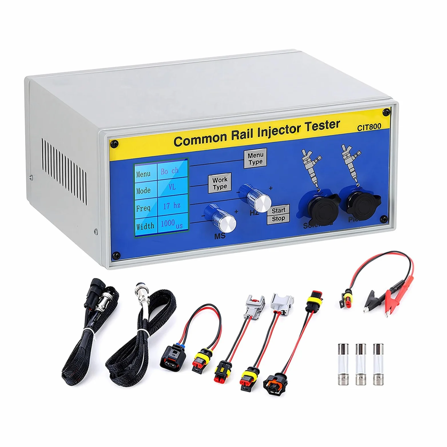 Profesional Probador de inyectores Diesel para talleres, preciso Tester Common Rail para Piezo y solenoides, Robusta Herramienta de calibración de inyectores, 7kg, Negro(CIT800)