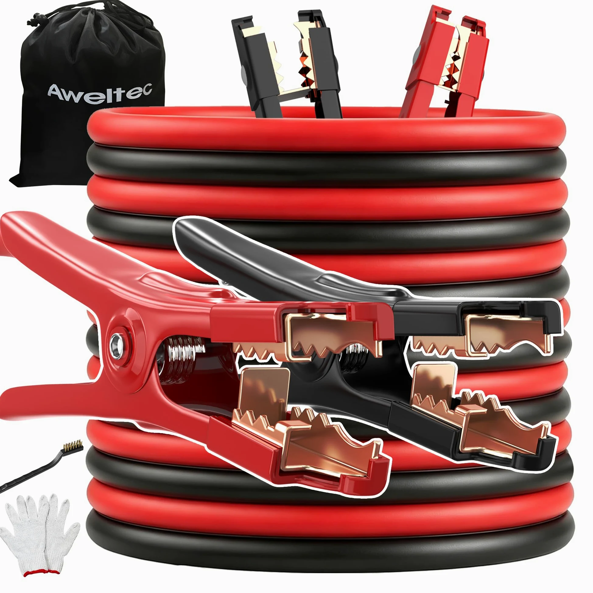 Jumper Cables Cables de Arranque de batería de Calibre 6 de 20 pies para Coche de -40.0 °C a 60.0 °C, Cables de Refuerzo Resistentes con Bolsa de Transporte, Guantes de Seguridad y Cepillo de