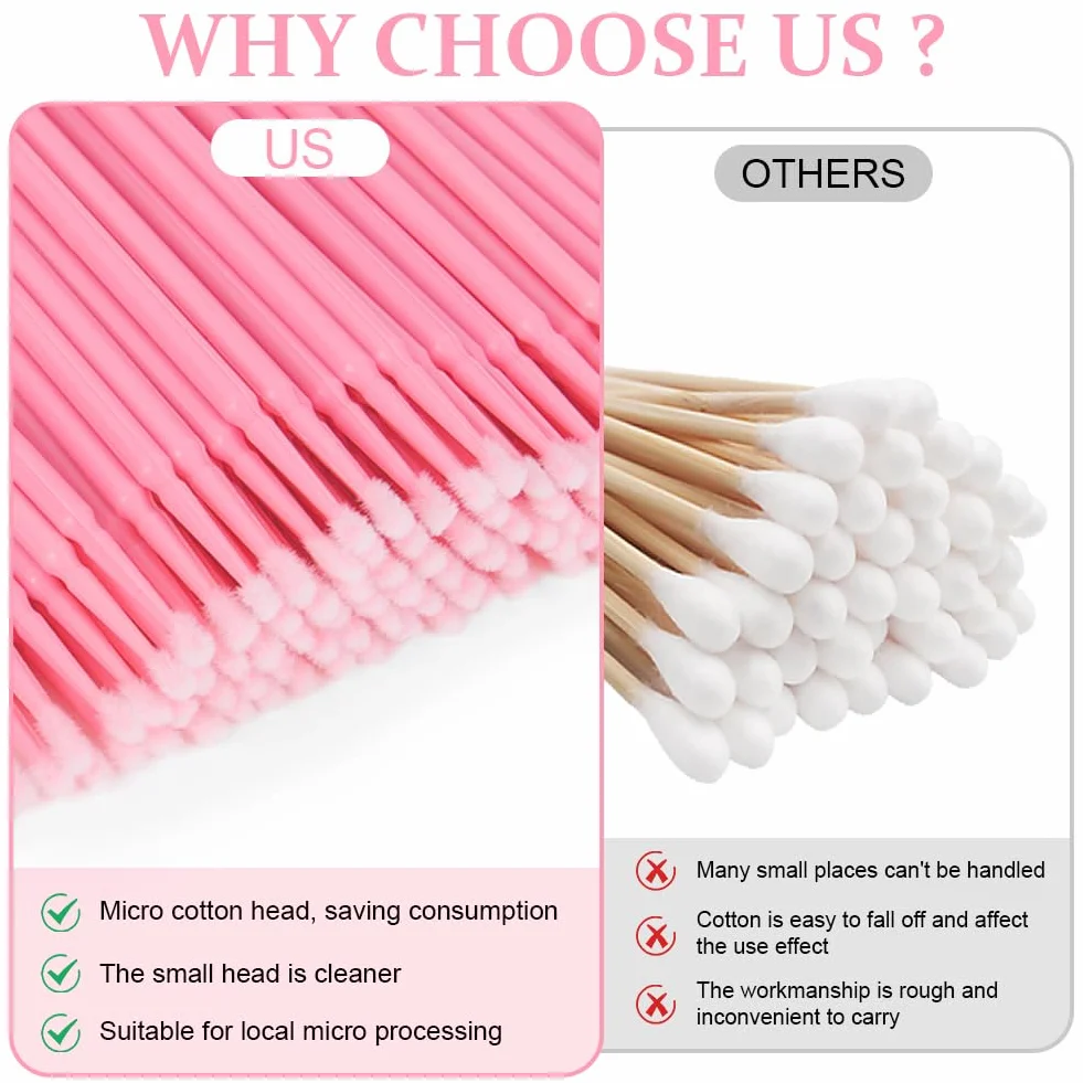 200 PCS Microcepillos Aplicadores Desechables, Ultrafeine Microbrush para Extracción de Pestañas y Maquillaje, Rosa