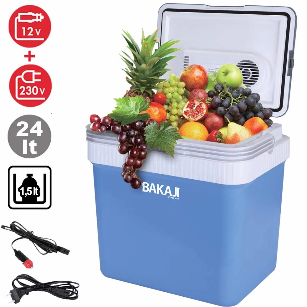 Bakaji Nevera eléctrica de 24 litros, 12/220 V, para casa, Coche, Caravana, Barco, refrigerador, portátil, función de Calor y frío. Dimensiones: 41 x 30 x 45 cm