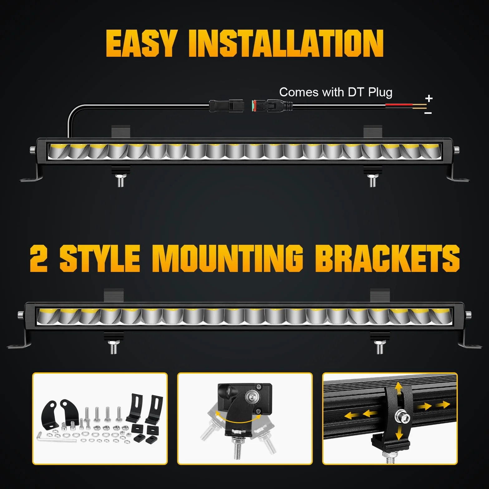 SKYWORLD 23 Pulgadas 58 cm 60W delgado barra de luz led, largo alcance barras luminosas led con 12V kit de cableado para 4x4 ATV UTV SUV Off road Coche Tractor Camión Todoterreno Barco, 6000K Blanco