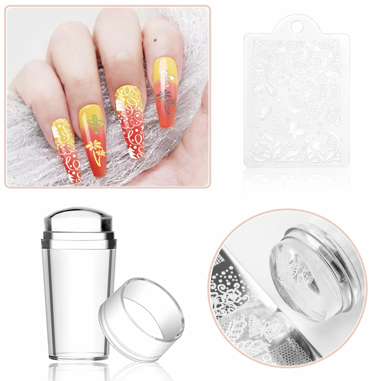 Biutee Nail Stamping Set 12pcs Plantillas Estampacion Uñas 8 Colores 8ml Gel Polish con Tampón Rascador