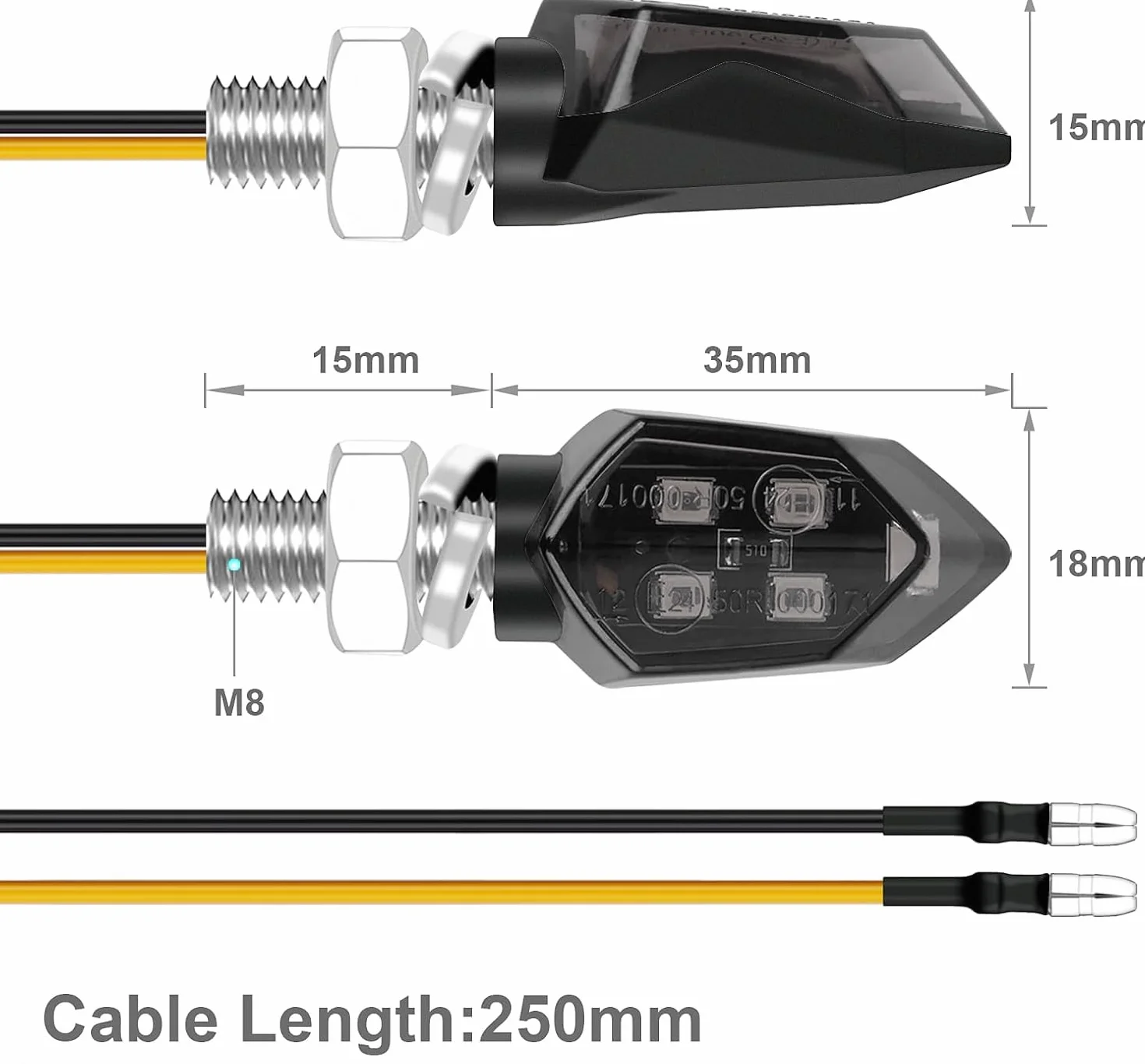 Intermitentes Moto Homologados,E24 12V M8 5LEDs Cuentas MiNi Indicadores Universal para Motocicletas,Impermeables IP65,E-MARK,Para Motos De Calle y Scooters,Accesorios,Para Moto (2 Piezas)