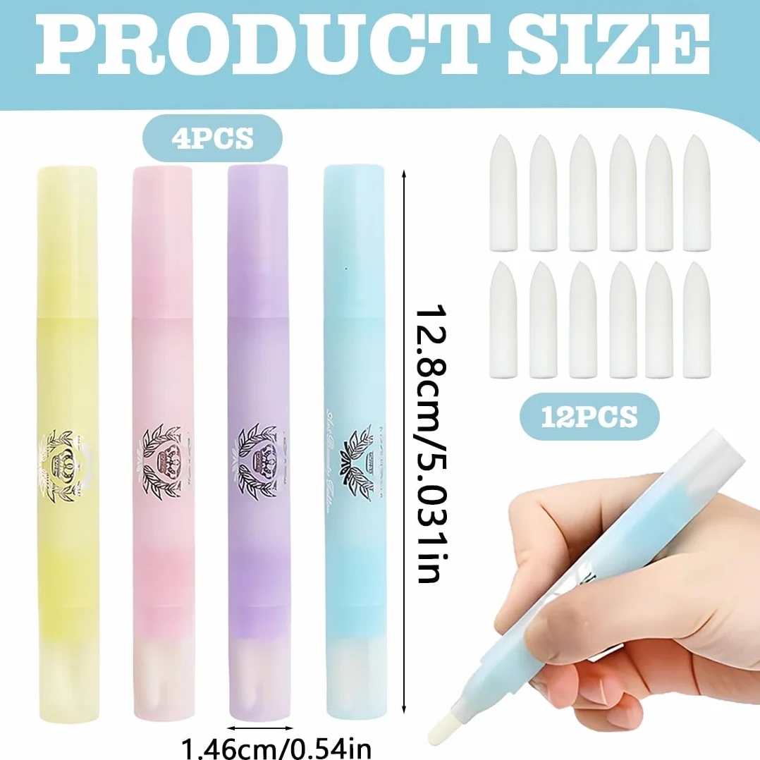 Lápiz corrector de esmalte de uñas 4 piezas con 12 puntas de repuesto sin disolvente