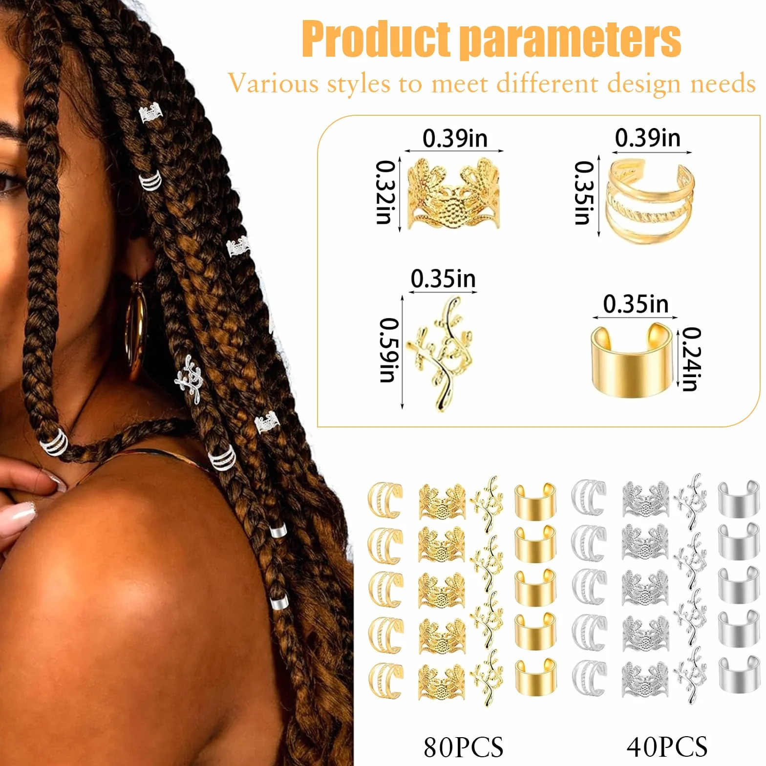Accesorios Pelo Trenza 120 Piezas Cuentas Cabello Rastas Ajustables Mujer Hombre Decoración Fiestas